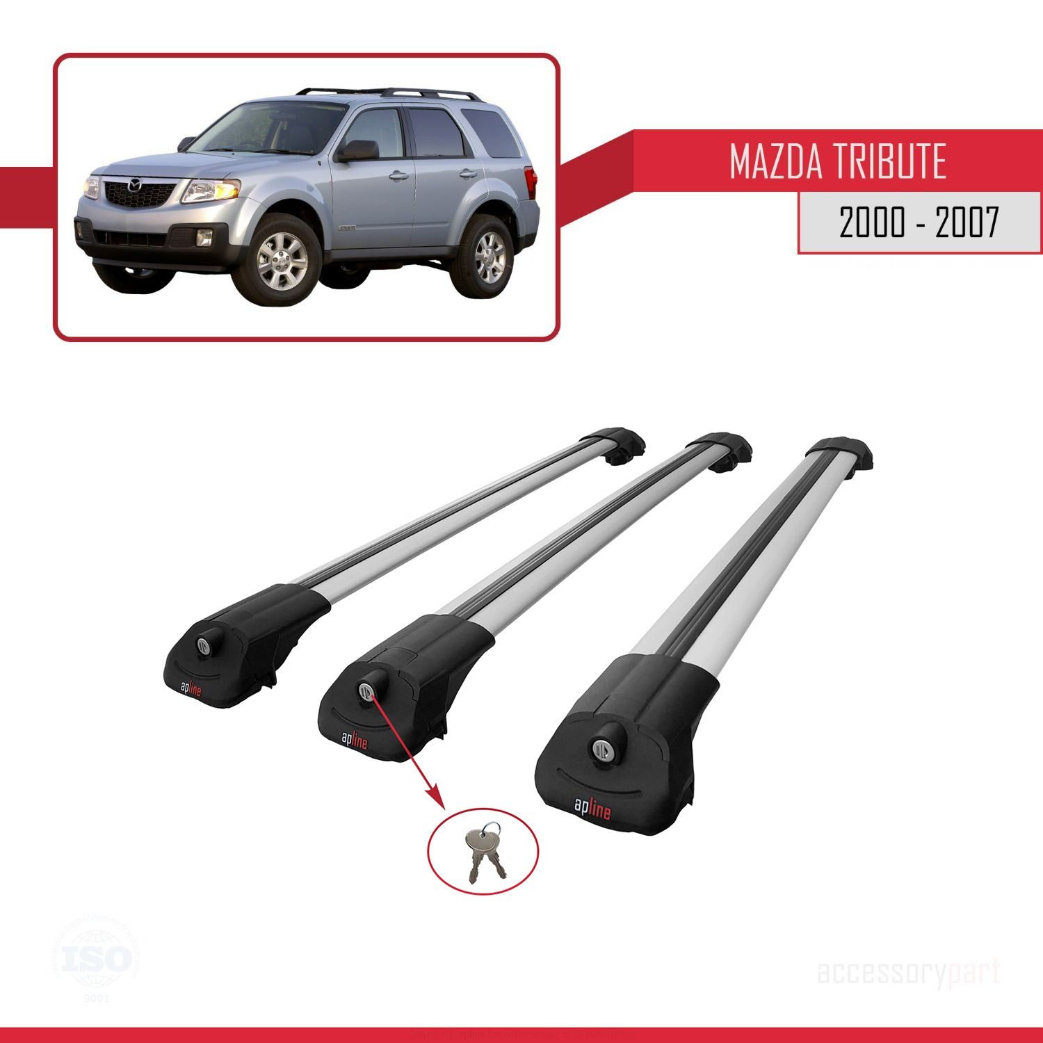 Mazda Tribute 2000-2007 Arası ile Uyumlu ACE-1 Ara Atkı Tavan Barı GRİ 3 ADET BAR