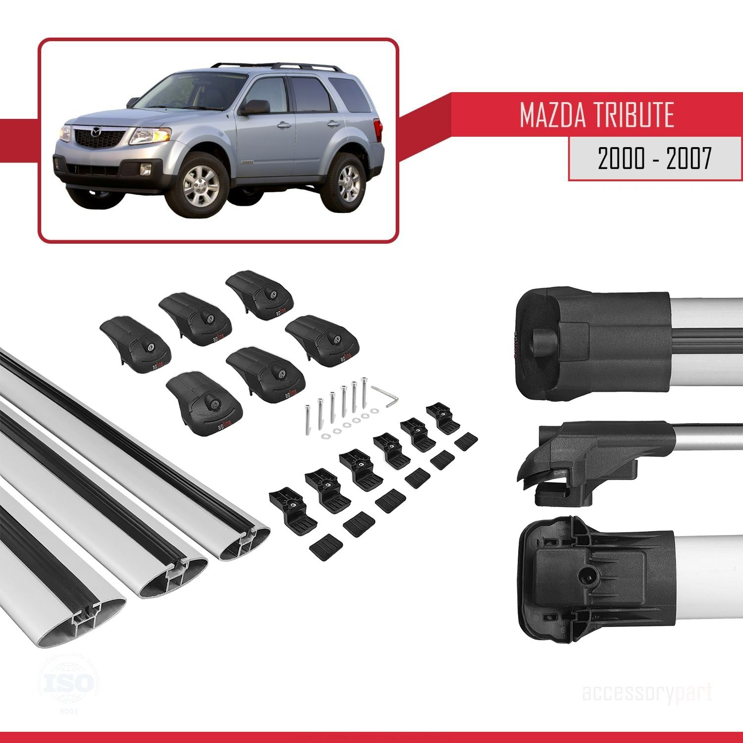 Mazda Tribute 2000-2007 Arası ile Uyumlu ACE-1 Ara Atkı Tavan Barı GRİ 3 ADET BAR