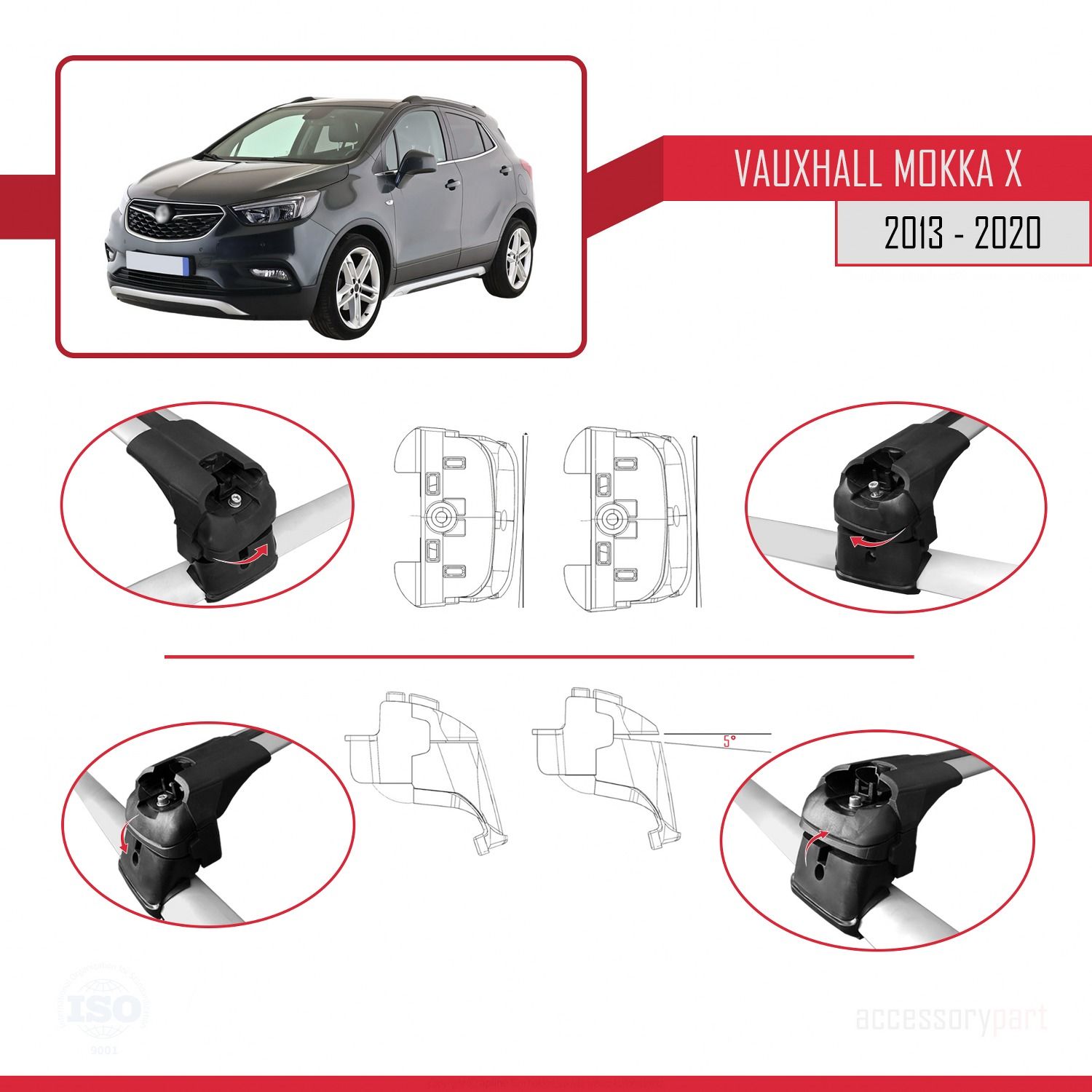 Vauxhall MOKKA X 2013-2020 Arası ile uyumlu ACE-2 Ara Atkı Tavan Barı GRİ