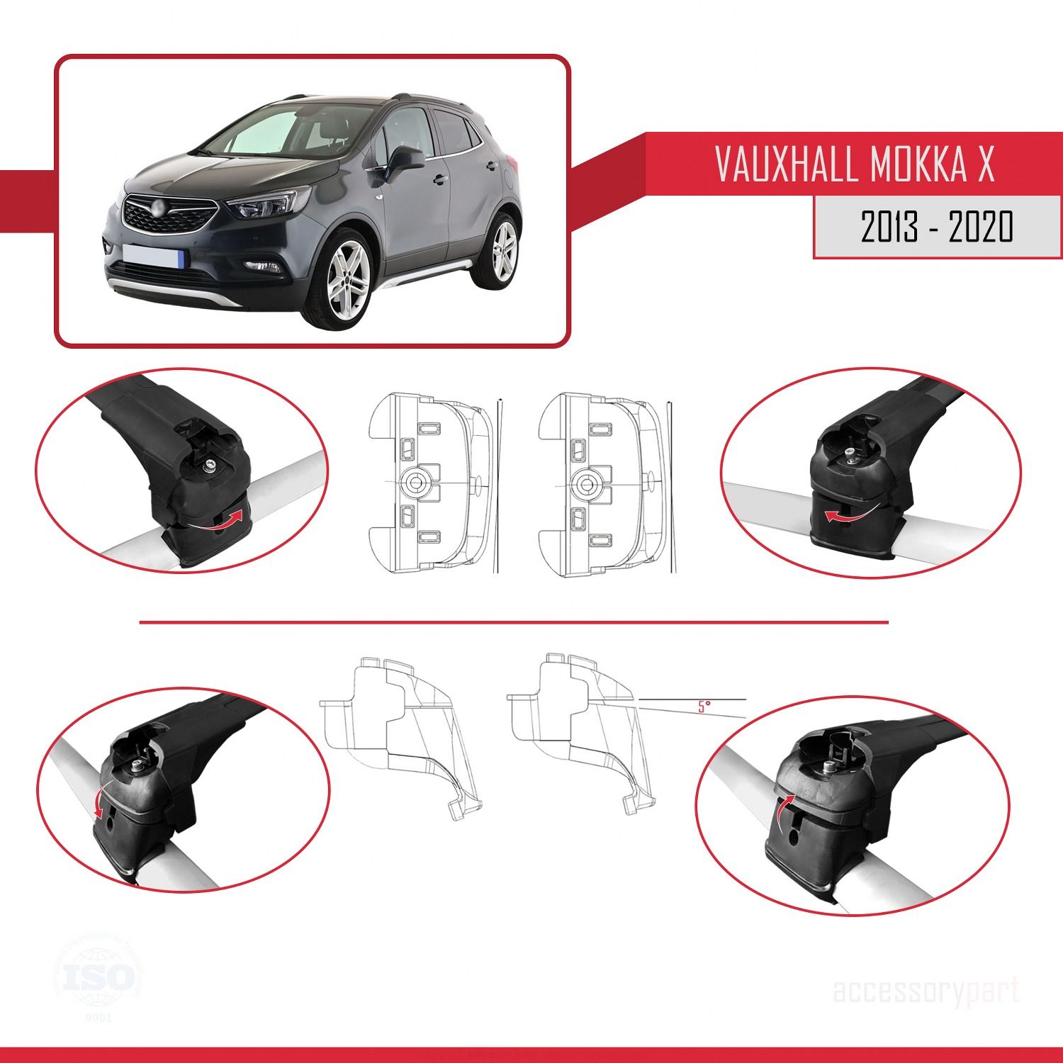 Vauxhall MOKKA X 2013-2020 Arası ile uyumlu ACE-2 Ara Atkı Tavan Barı SİYAH