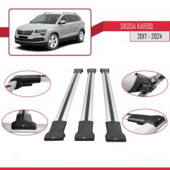 Skoda Karoq 2017 ve Sonrası ile uyumlu FLY Model Ara Atkı Tavan Barı GRİ 3 ADET BAR