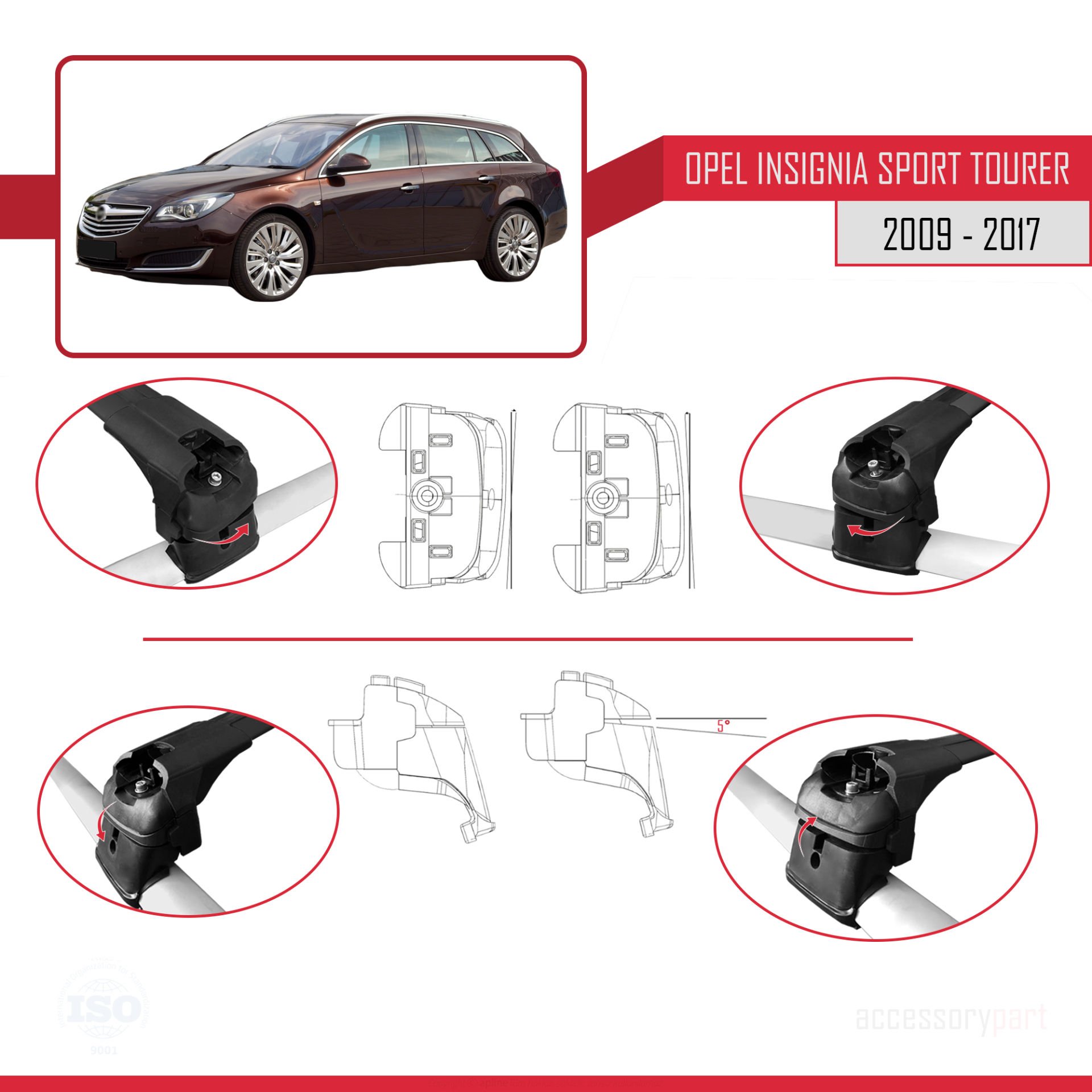 Opel - Vauxhall Insignia SPORT TOURER 2009-2017 Arası ile uyumlu ACE-2 Ara Atkı Tavan Barı SİYAH