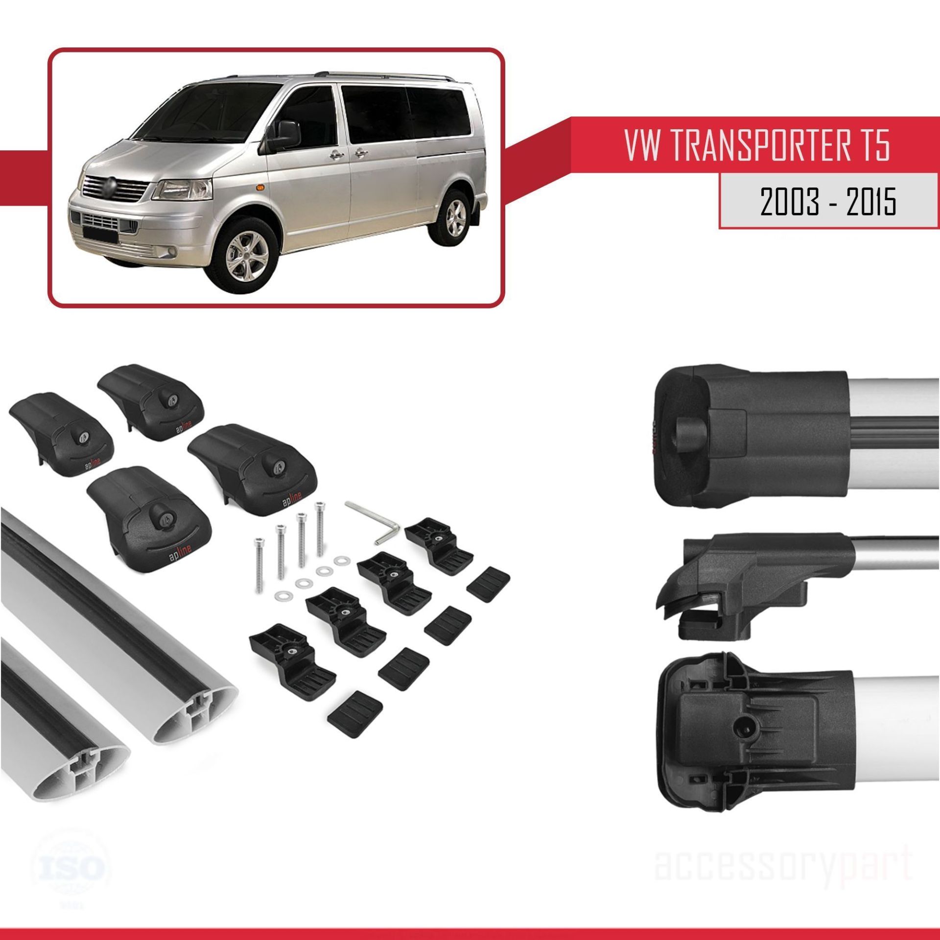Volkswagen (T5) 2003-2015 Arası ile uyumlu ACE-1 Ara Atkı Tavan Barı GRİ