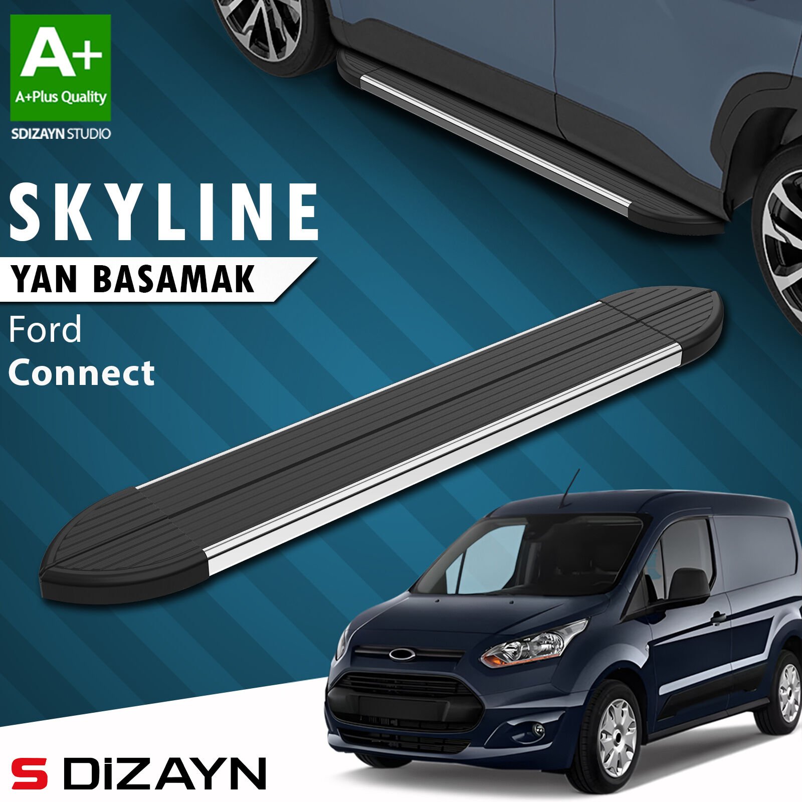 S-Dizayn Ford Connect 2 Skyline Krom Yan Basamak 183 Cm 2014-2023 A+ Kalite