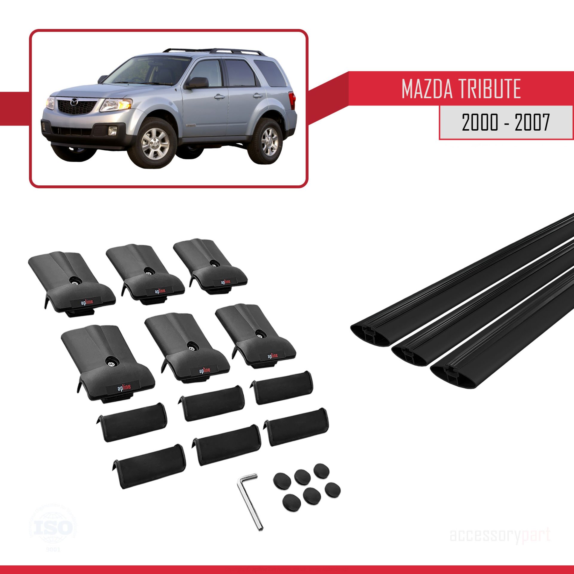 Mazda Tribute 2000-2007 Arası ile Uyumlu FLY Model Ara Atkı Tavan Barı SİYAH 3 ADET BAR