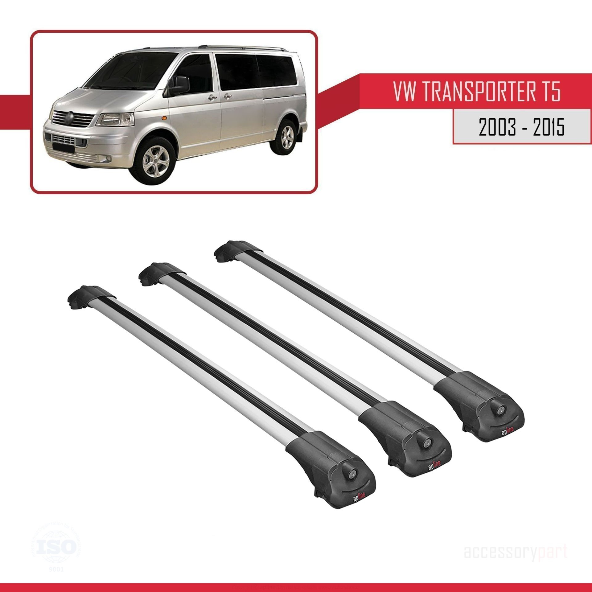 Volkswagen (T5) 2003-2015 Arası ile uyumlu ACE-1 Ara Atkı Tavan Barı GRİ 3 ADET BAR