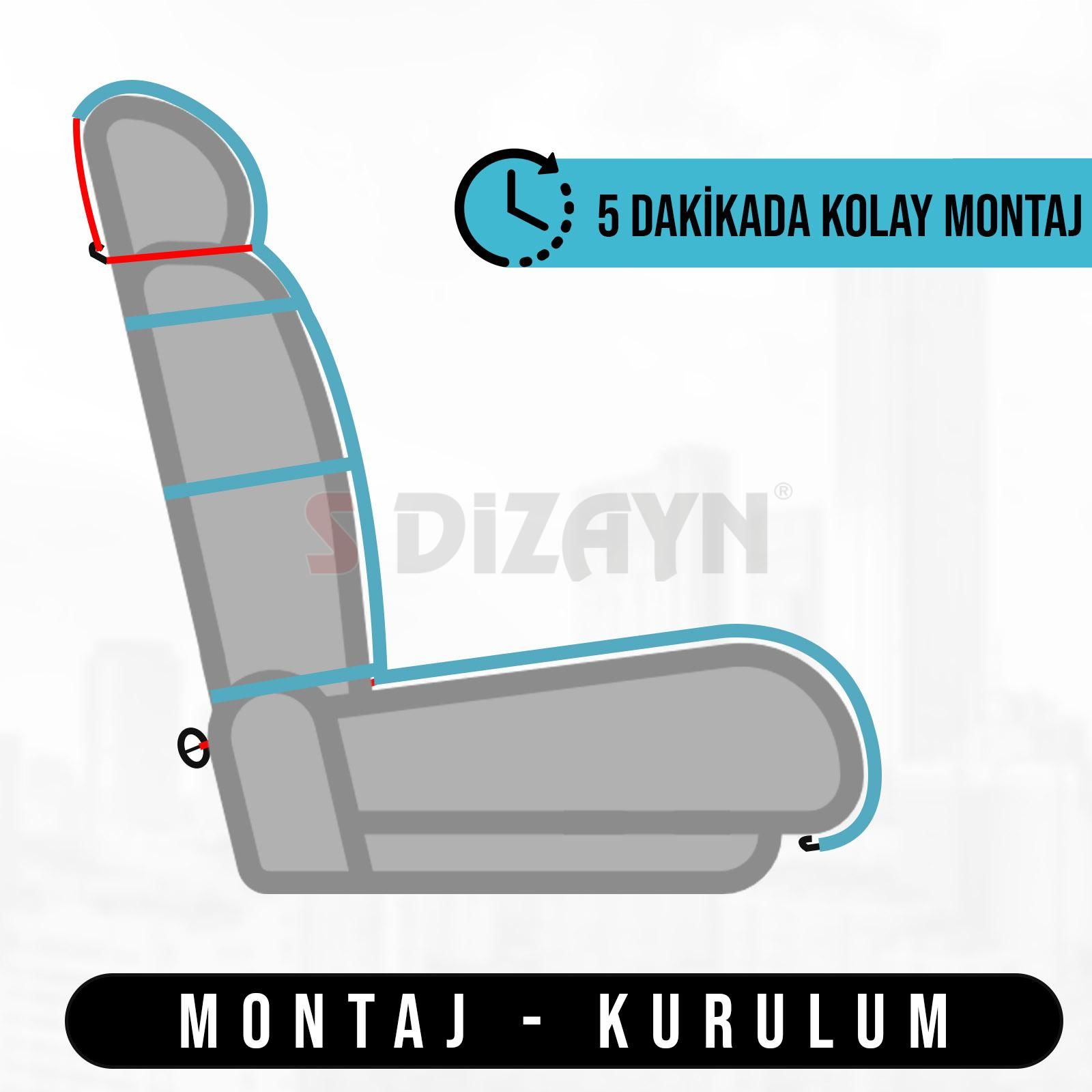 S-Dizayn Oto Koltuk Koruyucu Kılıf Çizgili Füme Beyaz Universal 2 Parça Ön A+ Kalite