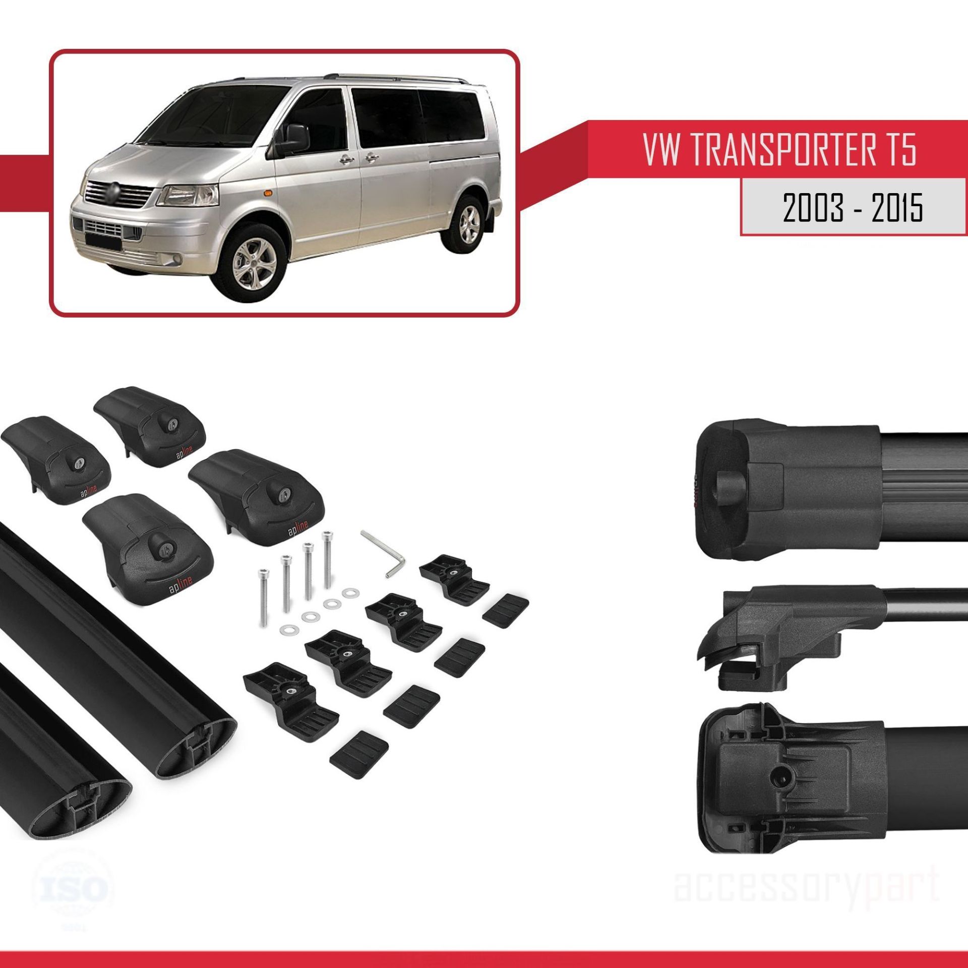 Volkswagen (T5) 2003-2015 Arası ile uyumlu ACE-1 Ara Atkı Tavan Barı SİYAH