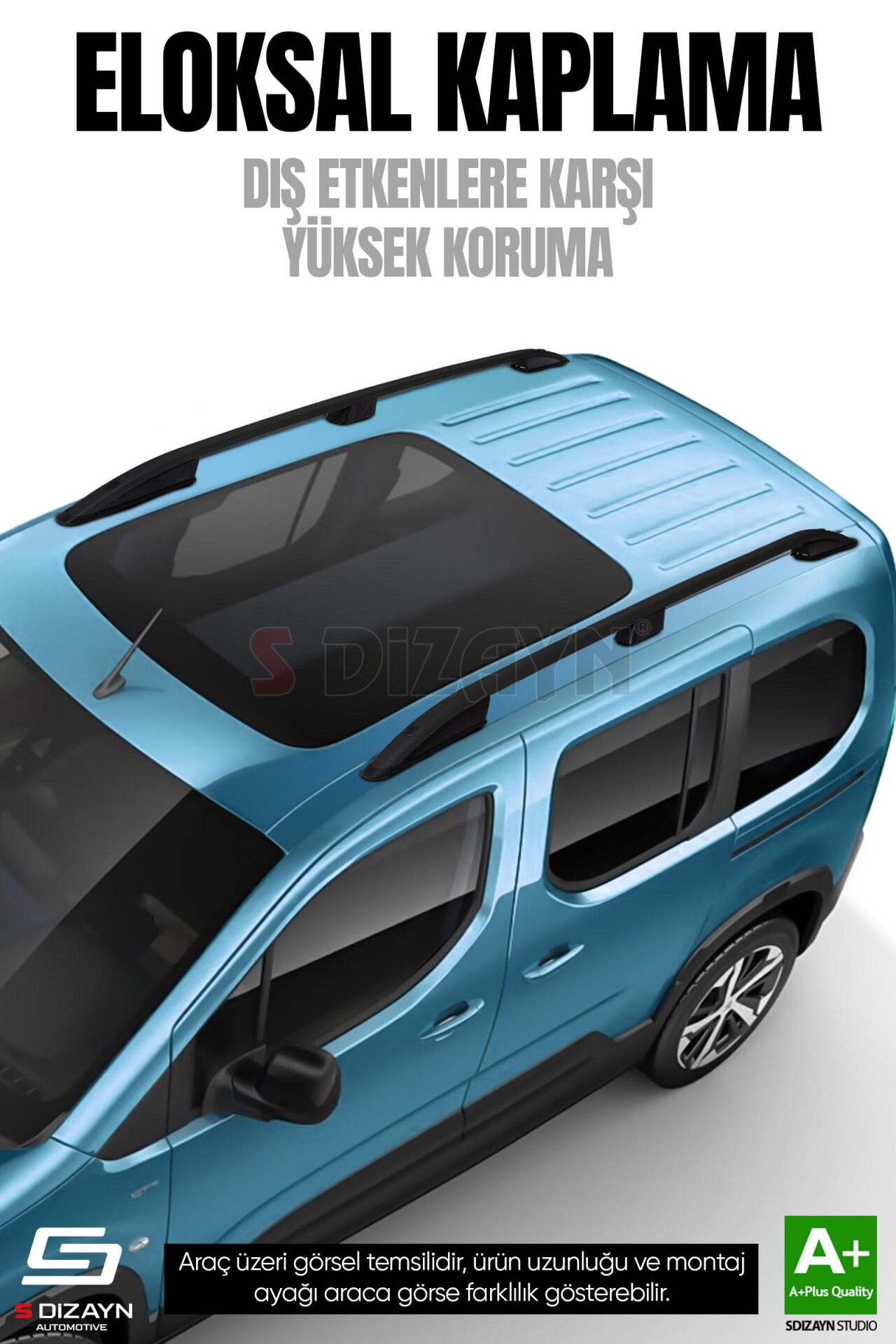 S-Dizayn Peugeot Partner 3 Kısa Şase Aluminyum Siyah Tavan Çıtası 2019 Üzeri A+ Kalite