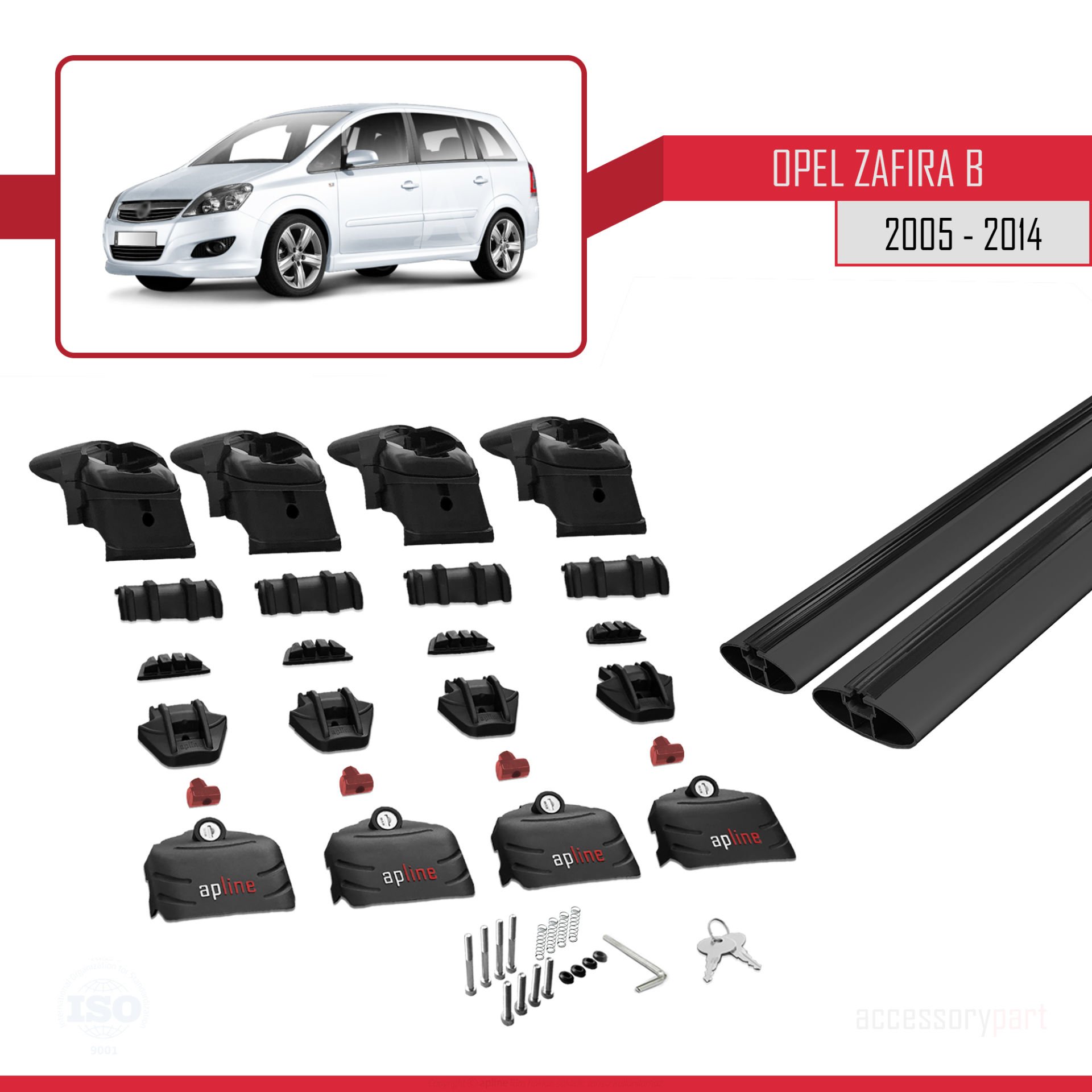 Opel - Vauxhall Zafira B 2005-2014 Arası ile uyumlu ACE-2 Ara Atkı Tavan Barı SİYAH