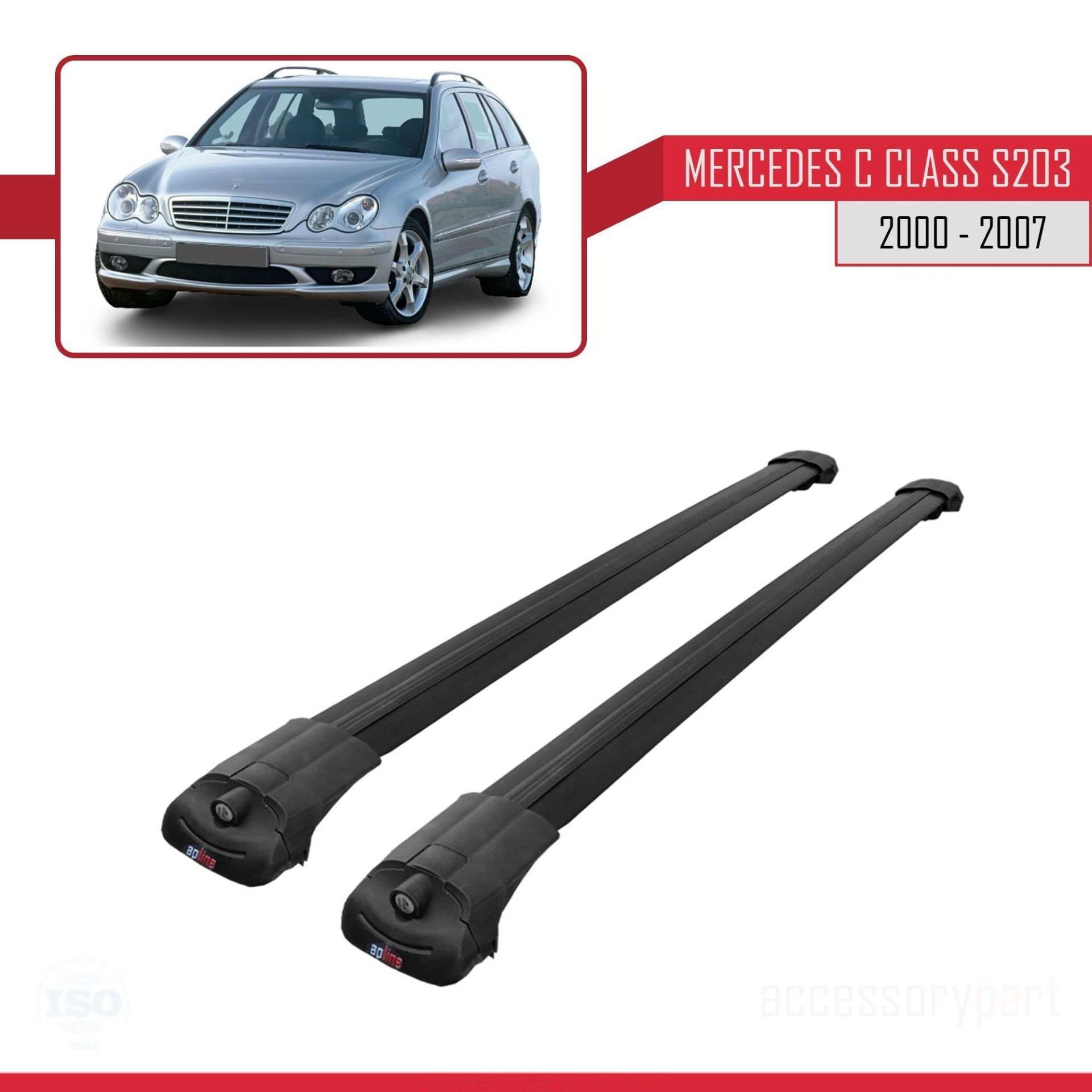 Mercedes C Class (S203) 2000-2007 Arası ile uyumlu ACE-1 Ara Atkı Tavan Barı SİYAH