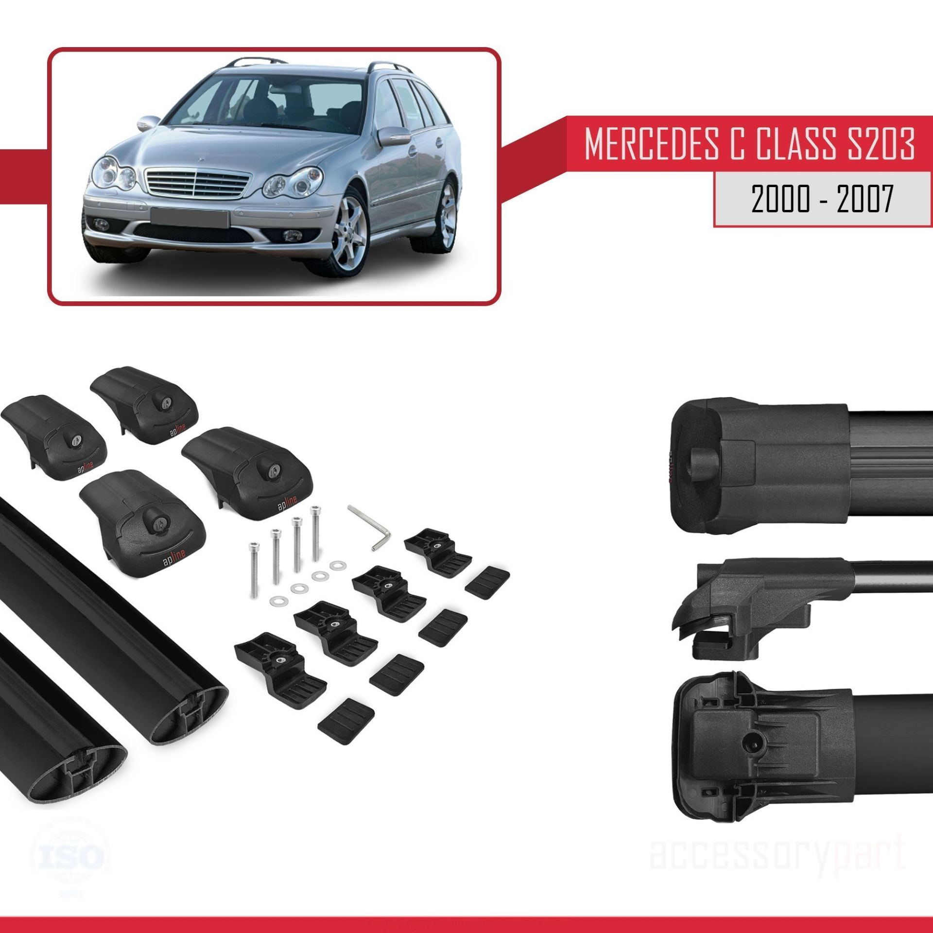 Mercedes C Class (S203) 2000-2007 Arası ile uyumlu ACE-1 Ara Atkı Tavan Barı SİYAH