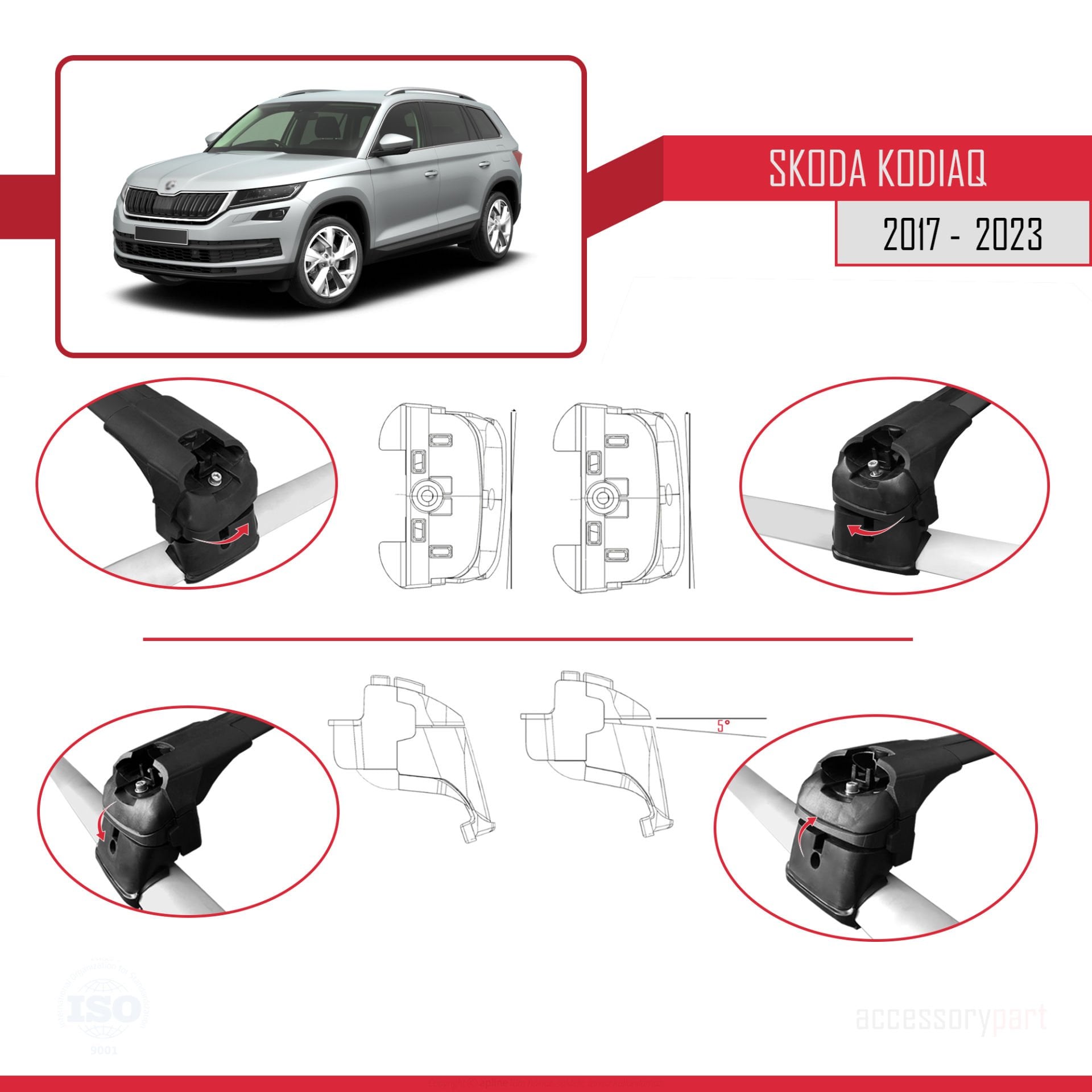 Skoda Kodiaq 2017-2023 Arası ile uyumlu ACE-2 Ara Atkı Tavan Barı SİYAH