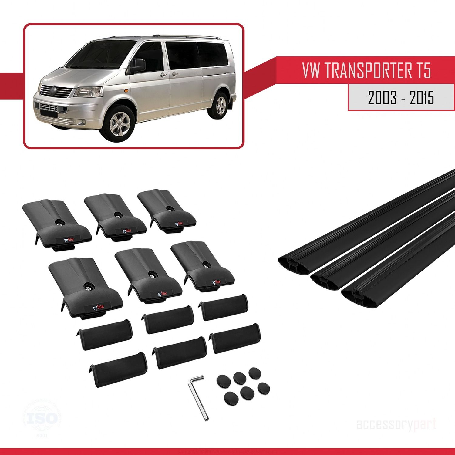 Volkswagen (T5) 2003-2015 Arası ile uyumlu FLY Model Ara Atkı Tavan Barı SİYAH 3 ADET BAR
