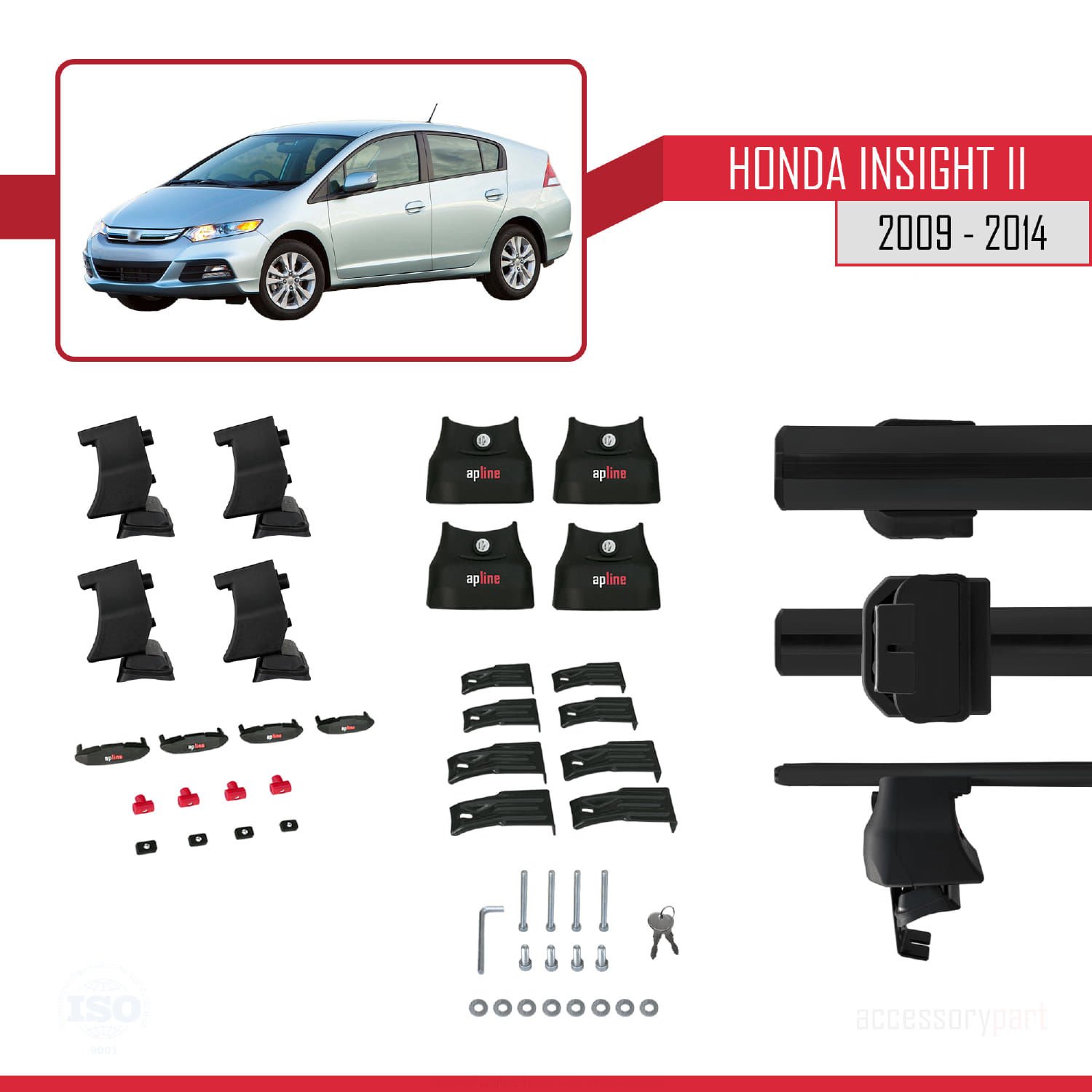 Honda Insight II 2009-2014 Arası ile uyumlu ACE-4 Ara Atkı Tavan Barı SİYAH
