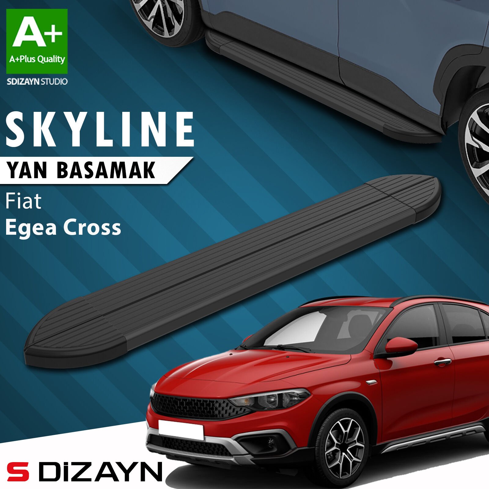S-Dizayn Fiat Egea Cross Skyline Siyah Yan Basamak 183 Cm 2020 Üzeri A+ Kalite