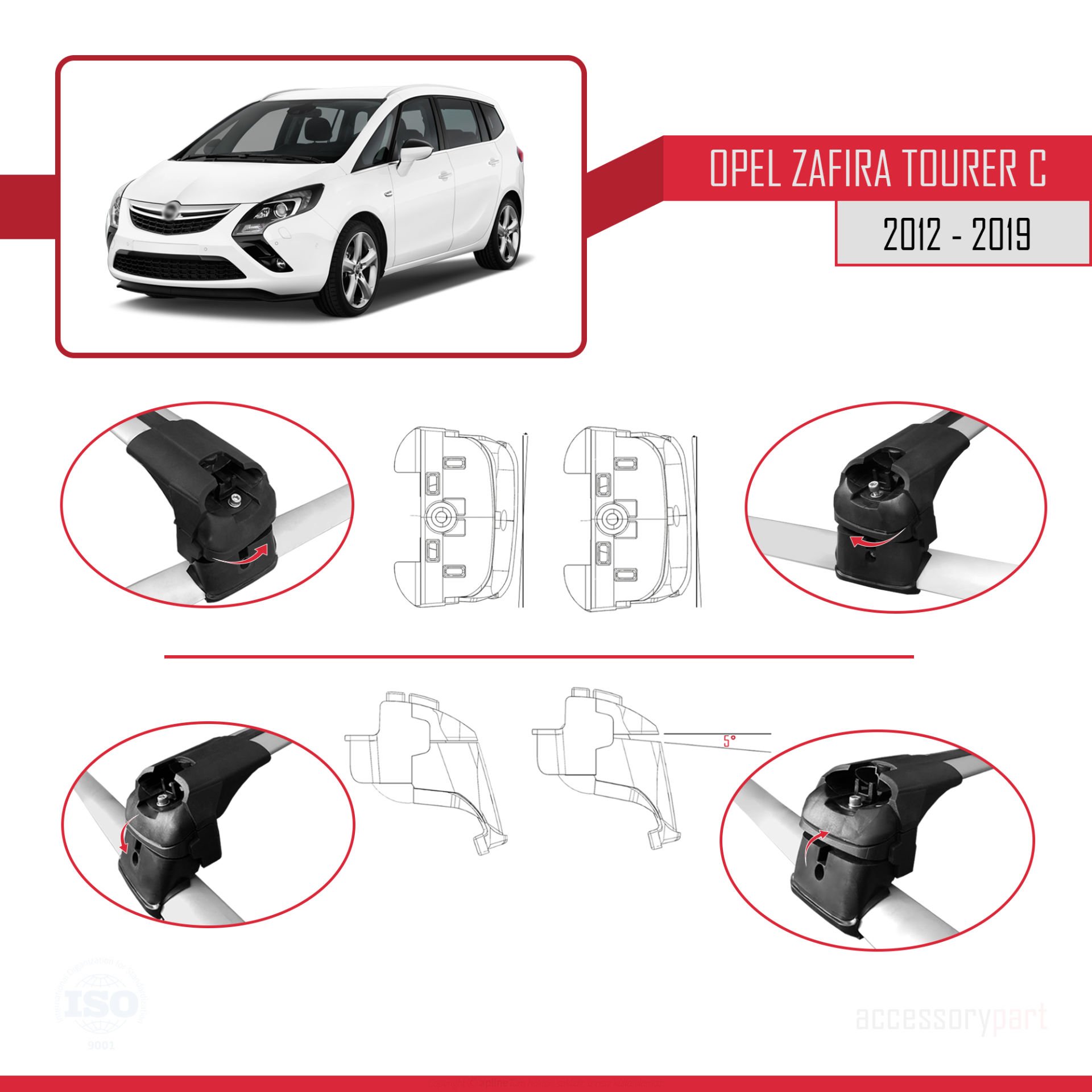 Opel - Vauxhall Zafira Tourer C 2012-2019 Arası ile uyumlu ACE-2 Ara Atkı Tavan Barı GRİ