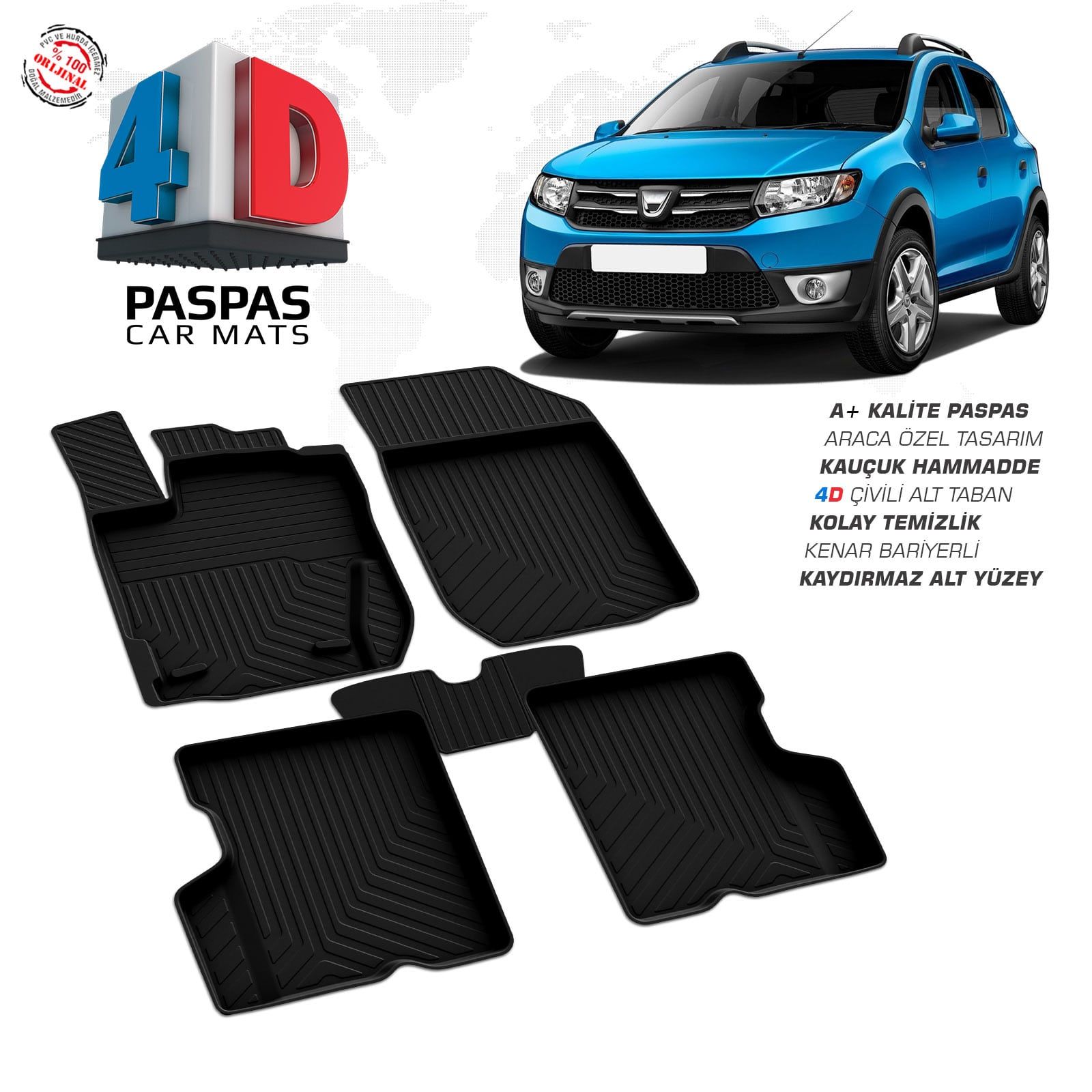 Dacia Sandero 2 4D Araca Özel Havuzlu Kauçuk Paspas 2013-2020