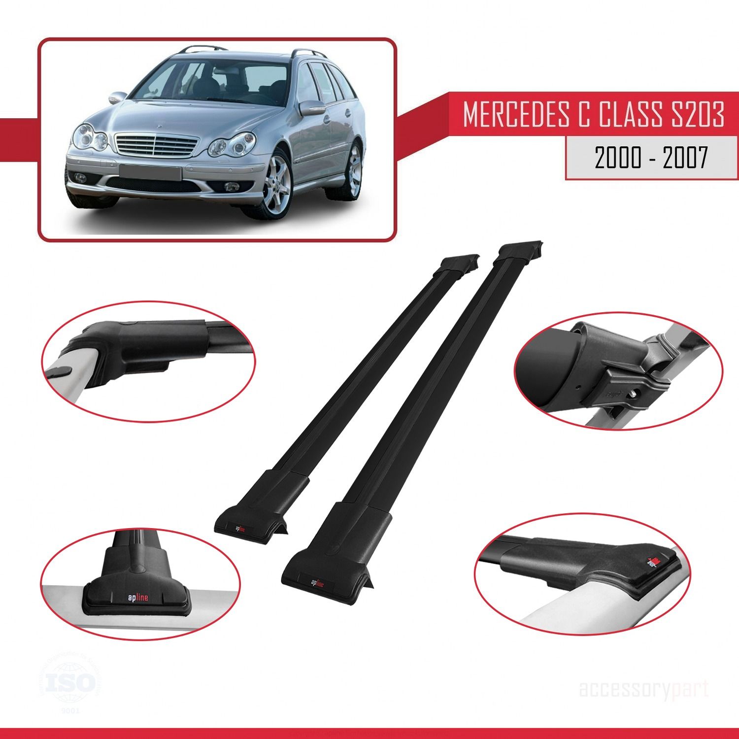 Mercedes C Class (S203) 2000-2007 Arası ile uyumlu FLY Model Ara Atkı Tavan Barı SİYAH