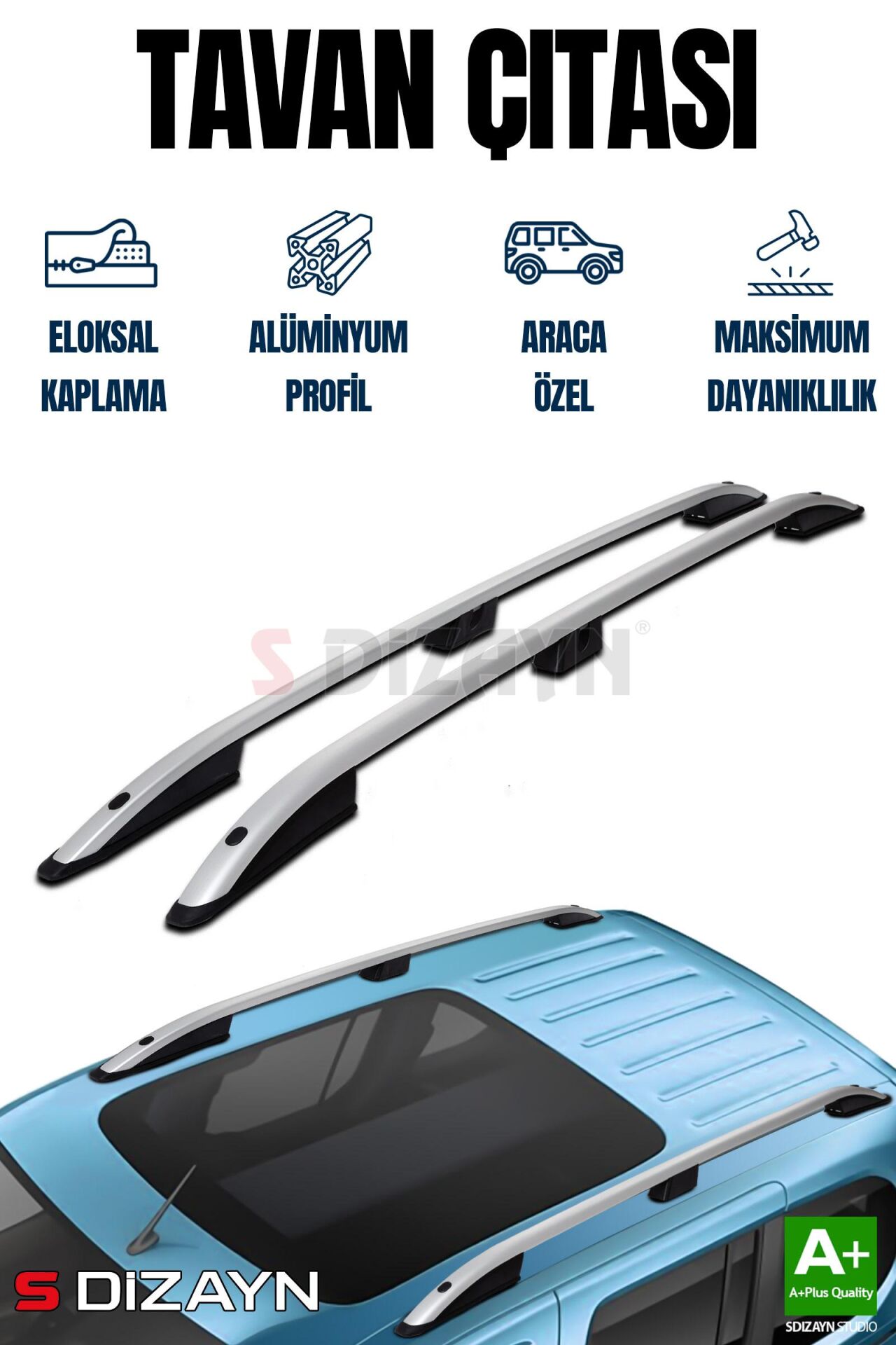 S-Dizayn Renault Kangoo Aluminyum Gri Tavan Çıtası 1997-2007 A+ Kalite