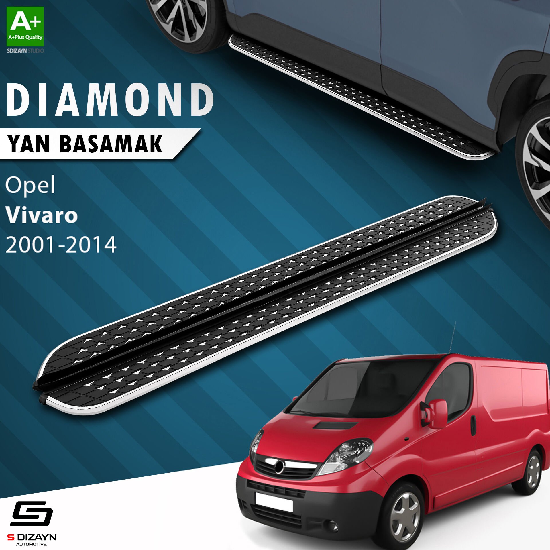 S-Dizayn Opel Vivaro A Kısa Şase Diamond Krom Yan Basamak 223 Cm 2001-2014 A+ Kalite
