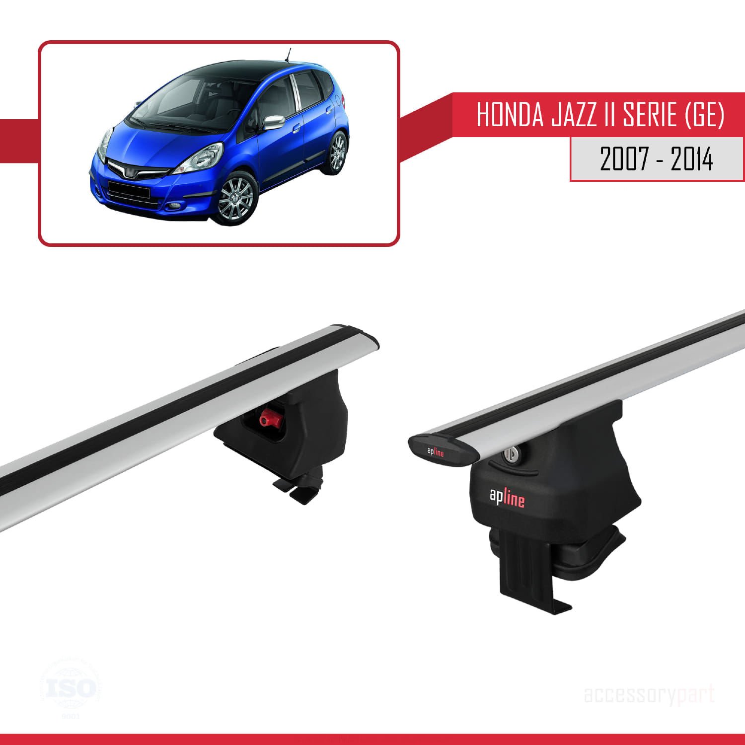 Honda Jazz II serie / Fit (GE) 2007-2014 Arası ile uyumlu ACE-4 Ara Atkı Tavan Barı GRİ