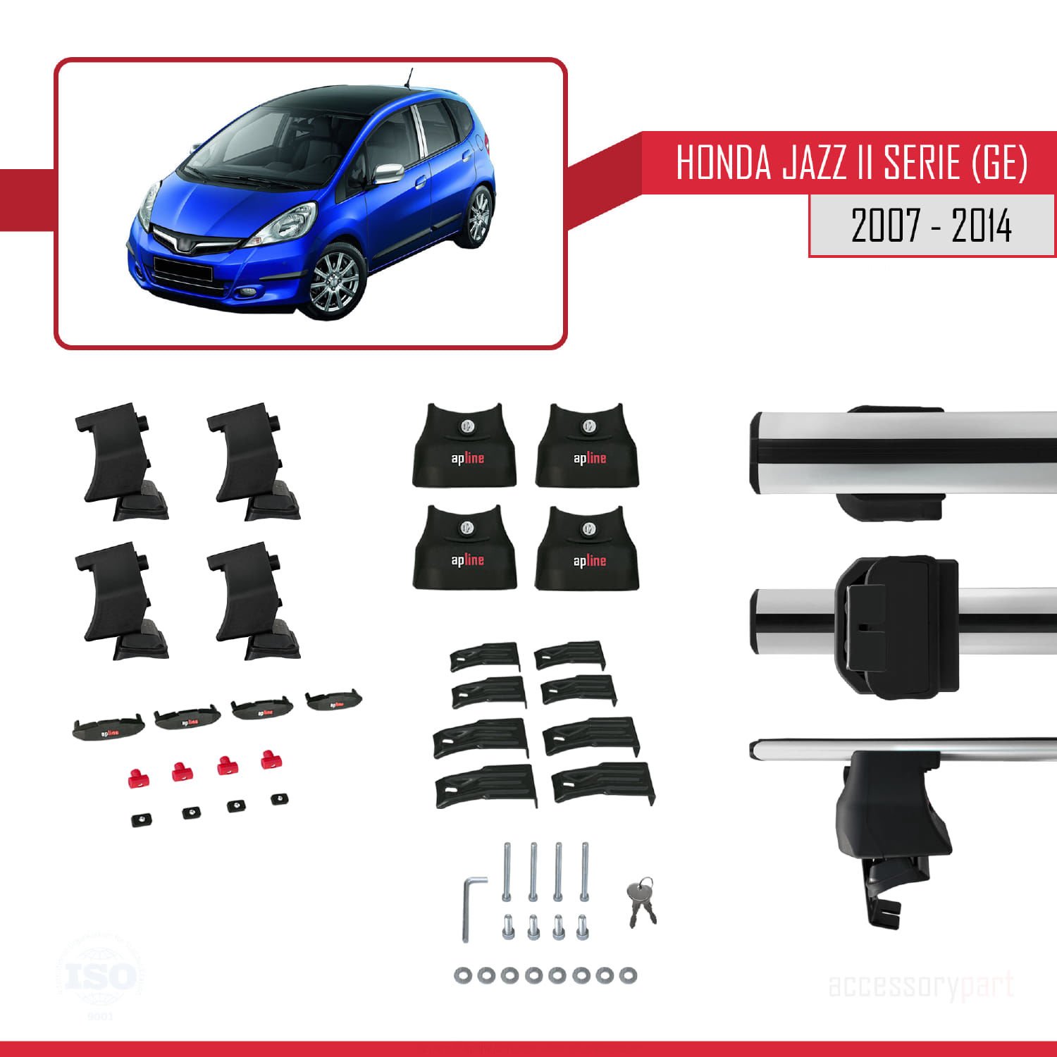Honda Jazz II serie / Fit (GE) 2007-2014 Arası ile uyumlu ACE-4 Ara Atkı Tavan Barı GRİ
