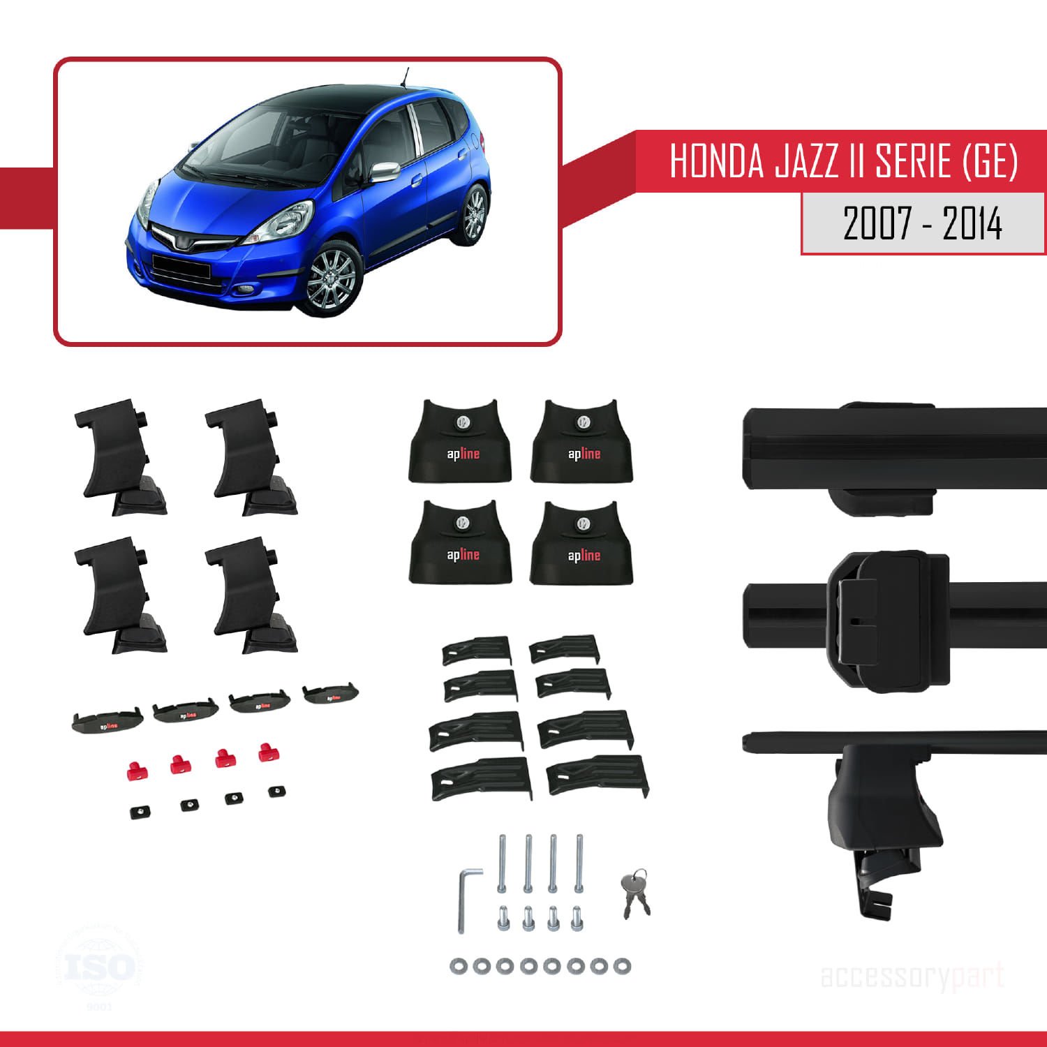 Honda Jazz II serie / Fit (GE) 2007-2014 Arası ile uyumlu ACE-4 Ara Atkı Tavan Barı SİYAH