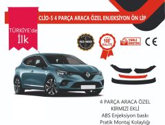 Renault Clio 5 2019 Sonrası  4 Parça Ön Lip Kırmızı