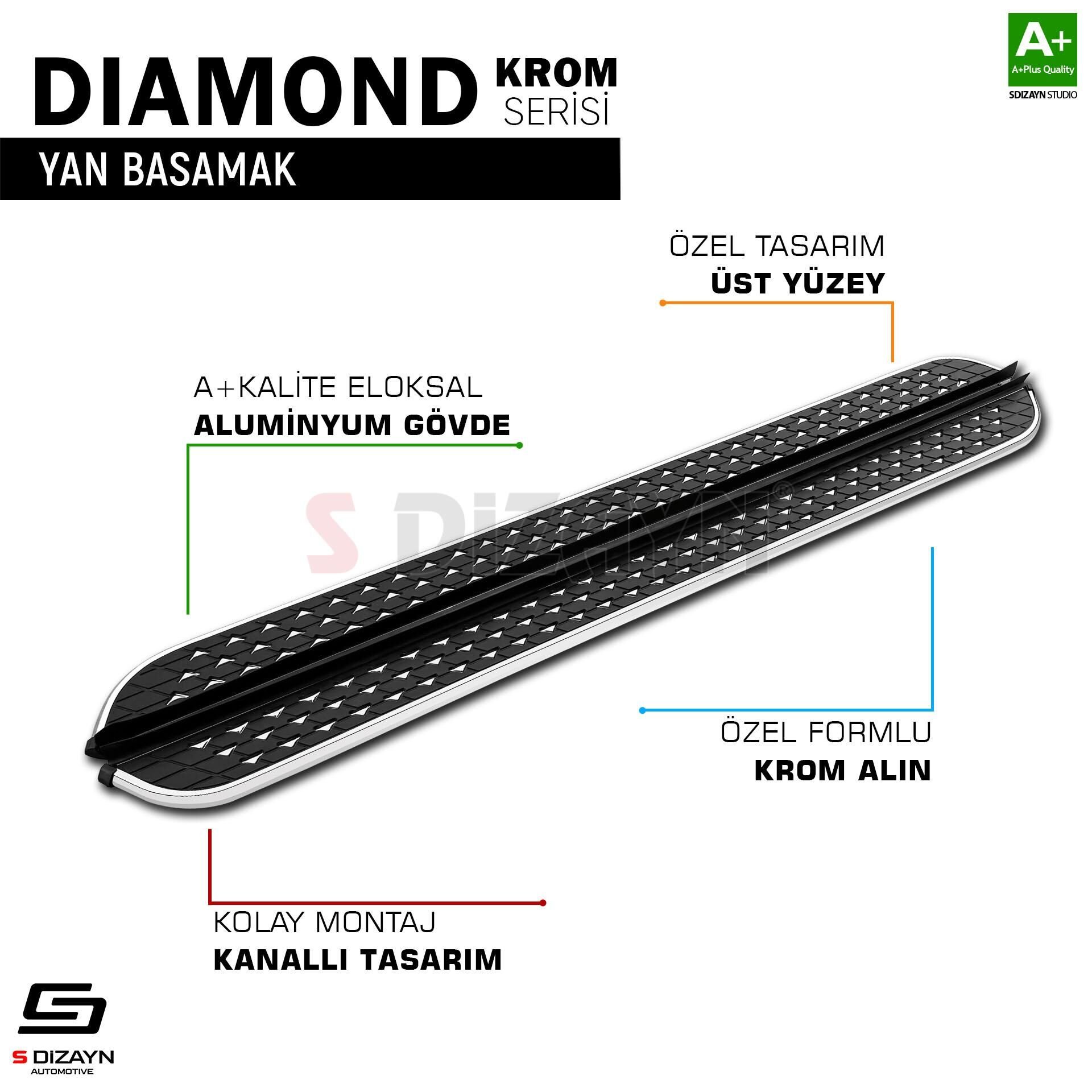 S-Dizayn Mercedes Vito W447 Uzun Şase Diamond Krom Yan Basamak 253 Cm 2014 Üzeri A+ Kalite