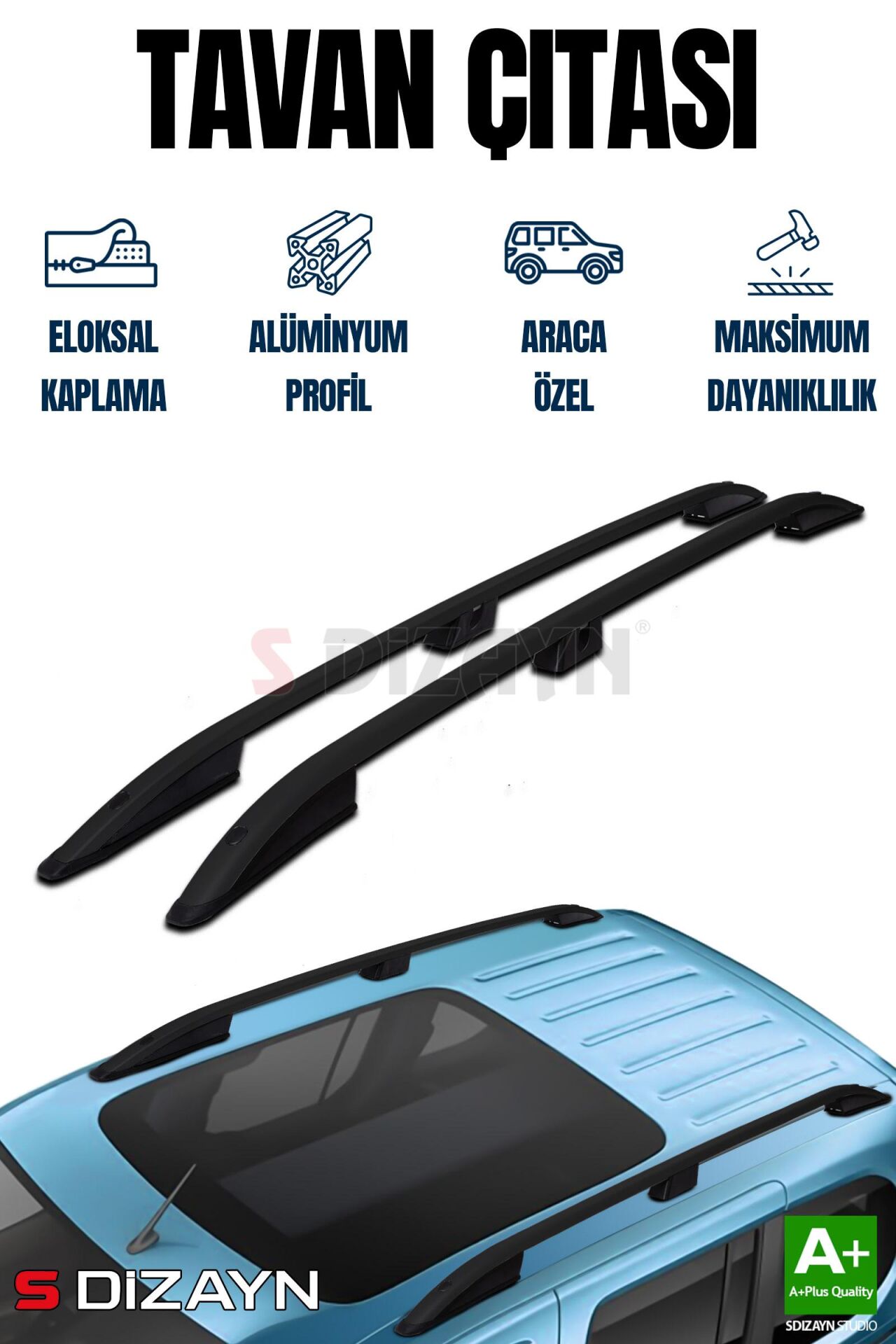 S-Dizayn VW Caddy 3 Aluminyum Siyah Tavan Çıtası 2004-2010 A+ Kalite