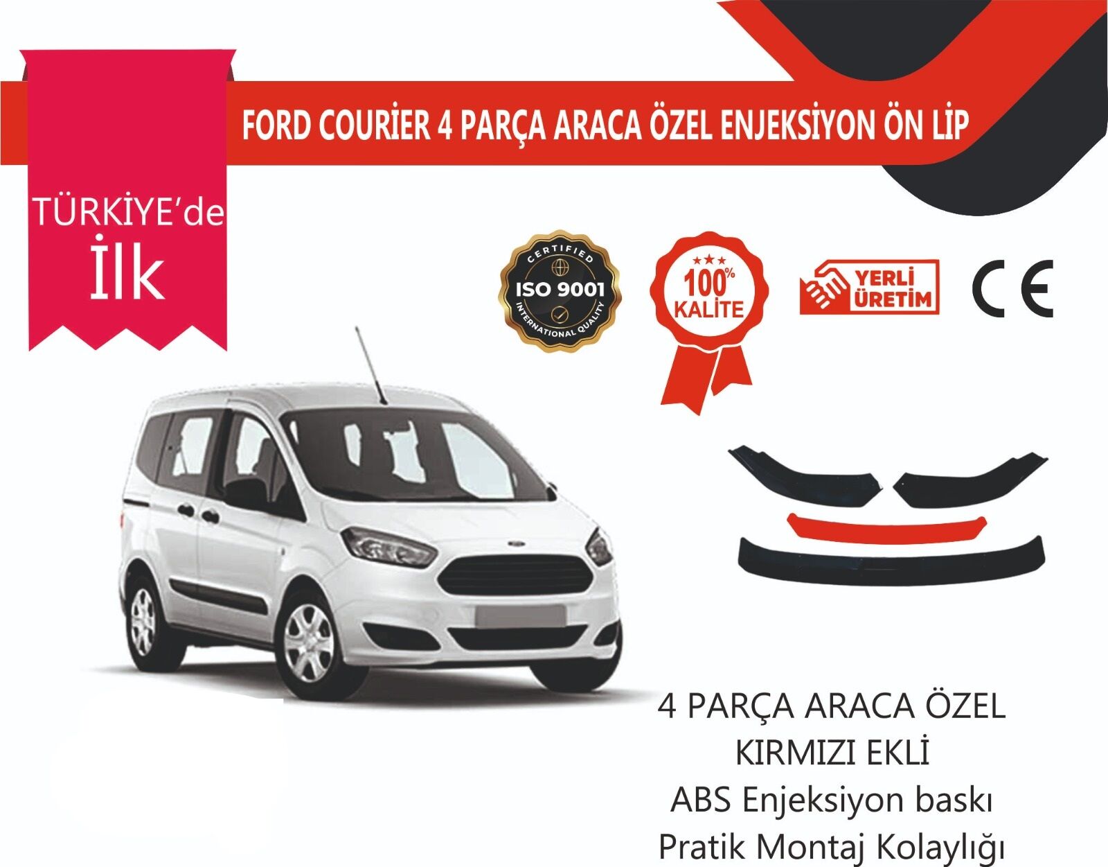 Ford Courier 2018-2023 4 Parça Ön Lip Kırmızı