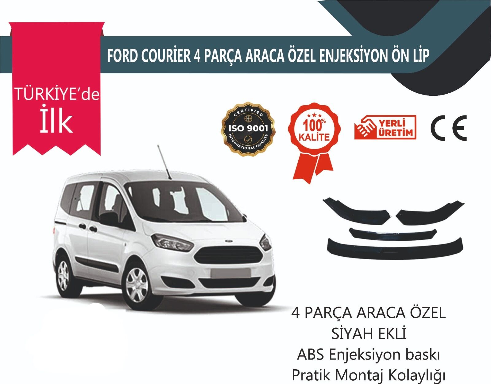 Ford Courier 2018-2023 4 Parça Ön Lip Siyah