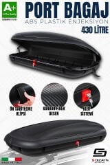 S-Dizayn Araç Üzeri Port Bagaj Karbon Fiber Desen 430 Litre Enjeksiyon Plastik A+ Kalite