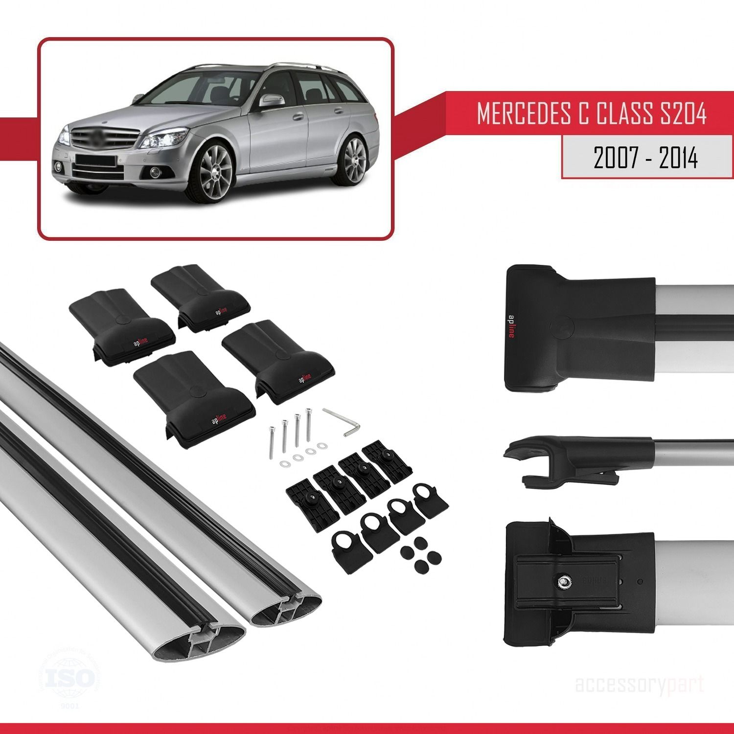 Mercedes C Class (S204) 2007-2014 Arası ile uyumlu FLY Model Ara Atkı Tavan Barı GRİ