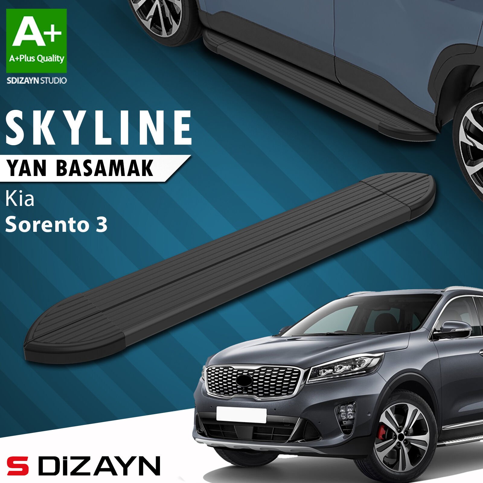 S-Dizayn Kia Sorento 3 Skyline Siyah Yan Basamak 183 Cm 2014-2020 A+ Kalite