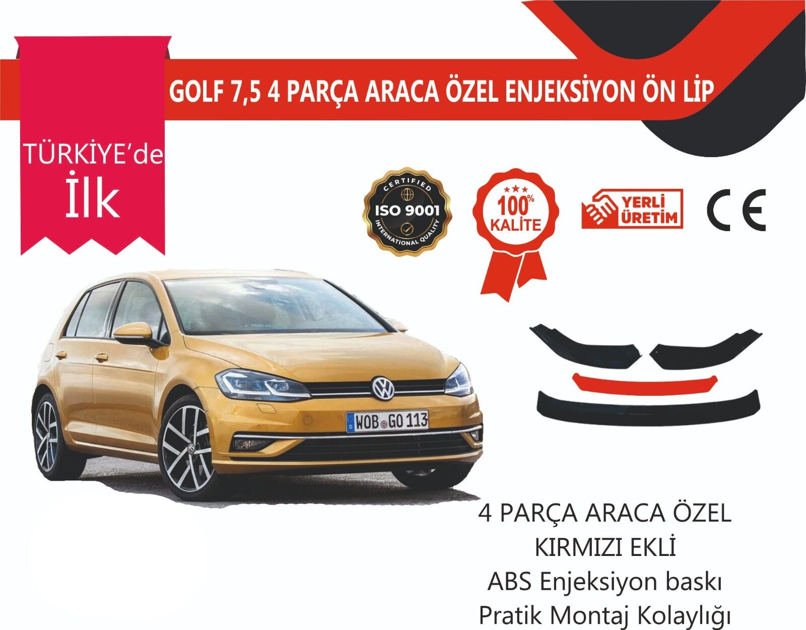 Vw Golf 7.5 4 Parça Ön Lip Kırmızı