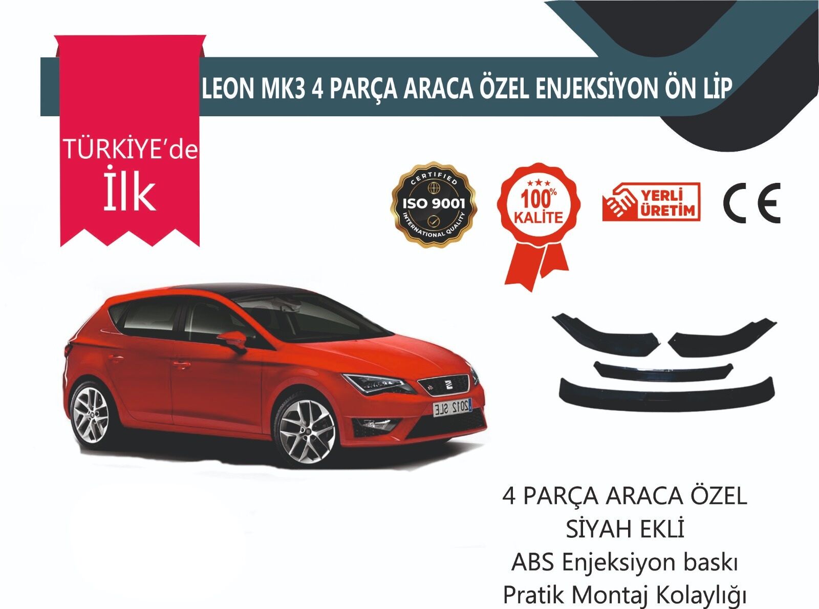 Seat Leon 2012 Sonrası 4 Parça Ön Lip Siyah
