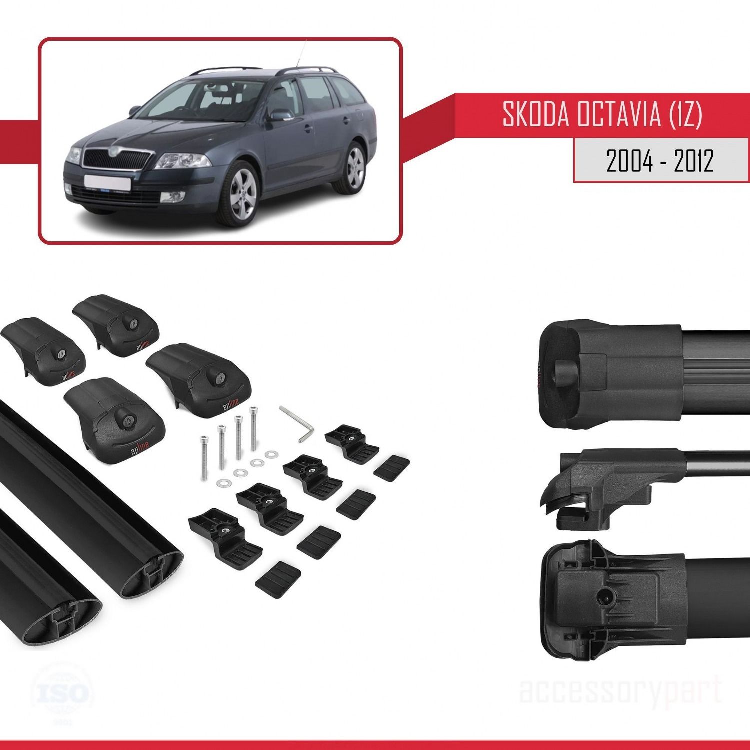 Skoda Octavia (1Z) 2004-2012 Arası ile uyumlu ACE-1 Ara Atkı Tavan Barı SİYAH