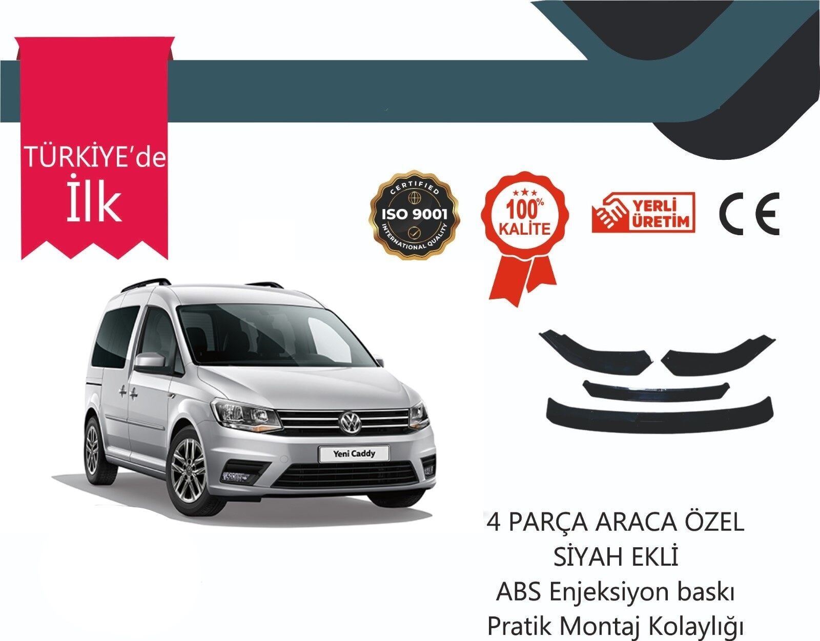 Vw Caddy 2016 Sonrası 4 Parça Ön Lip Siyah