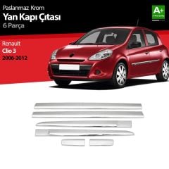 Renault Clio Uyumlu 3 Hatchback Krom Yan Kapı Çıtası 6 Parça 2006-2012