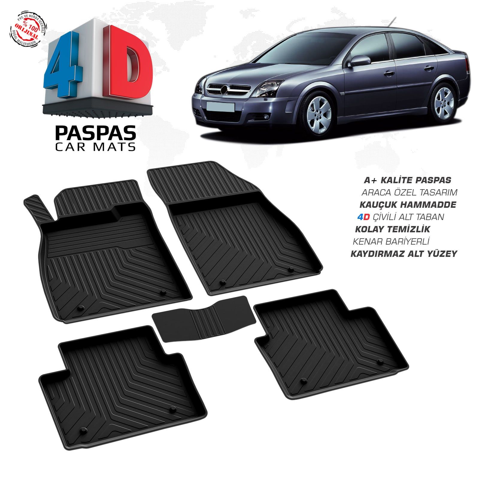 Opel Vectra C 4D Araca Özel Havuzlu Kauçuk Paspas 2004 ve Üzeri
