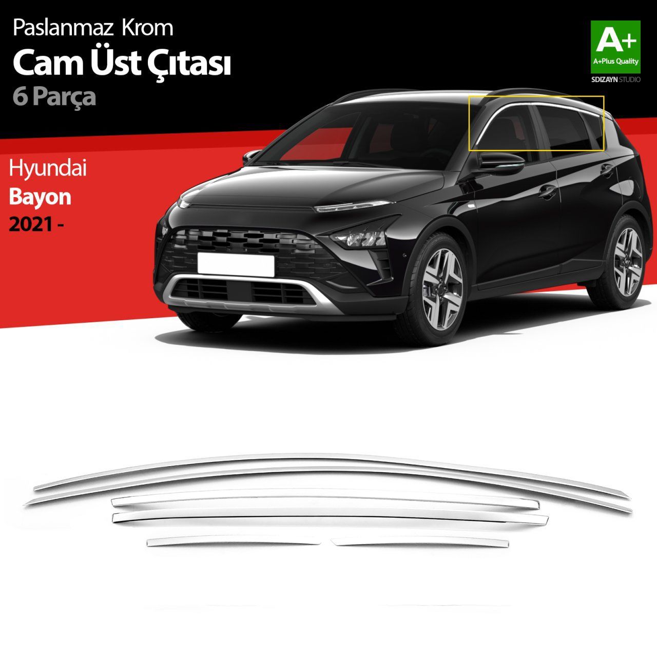 Hyundai Bayon Uyumlu Krom Cam Üst Çıtası 6 Parça. 2021 Üzeri