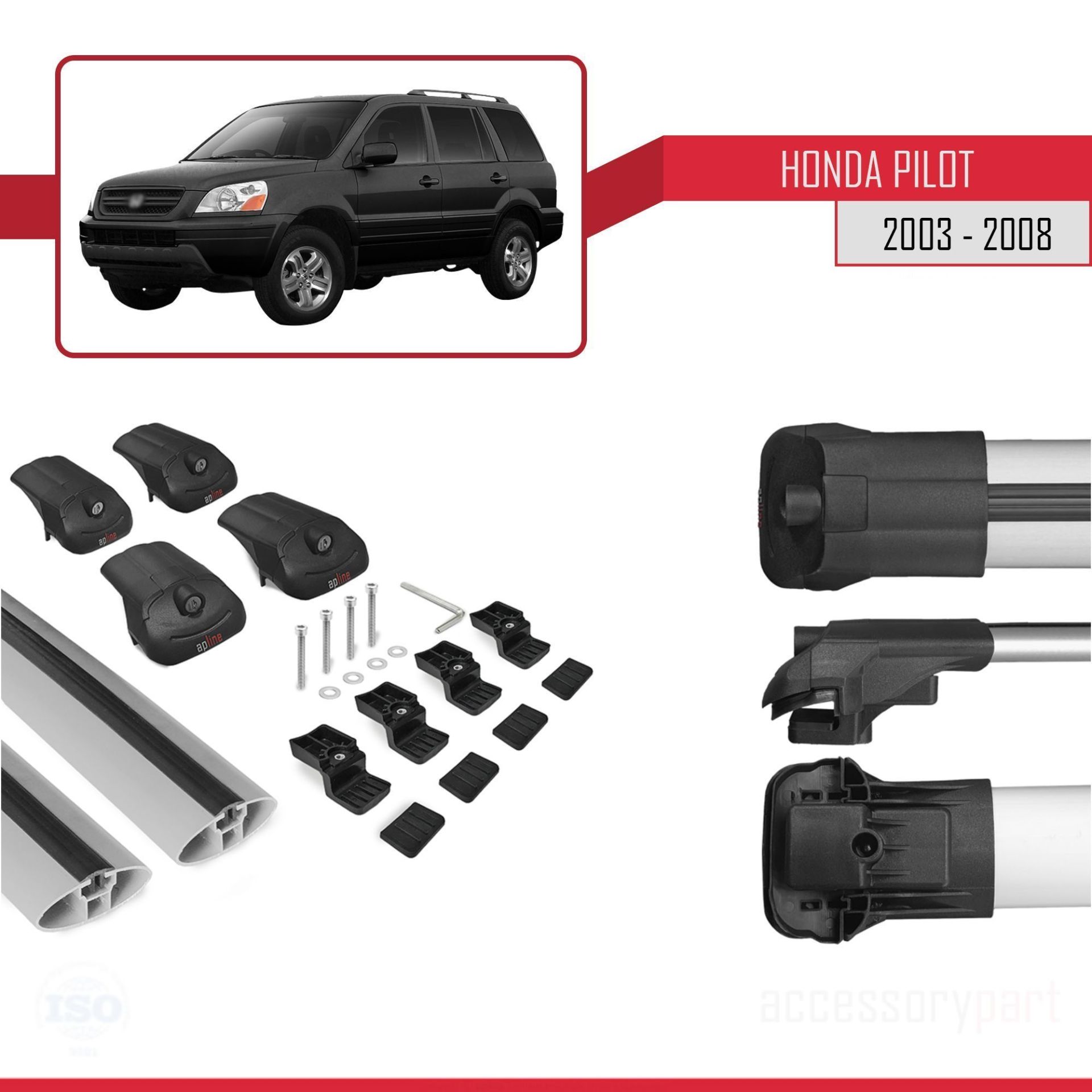 Honda Pilot 2003-2008 Arası ile uyumlu ACE-1 Ara Atkı Tavan Barı GRİ