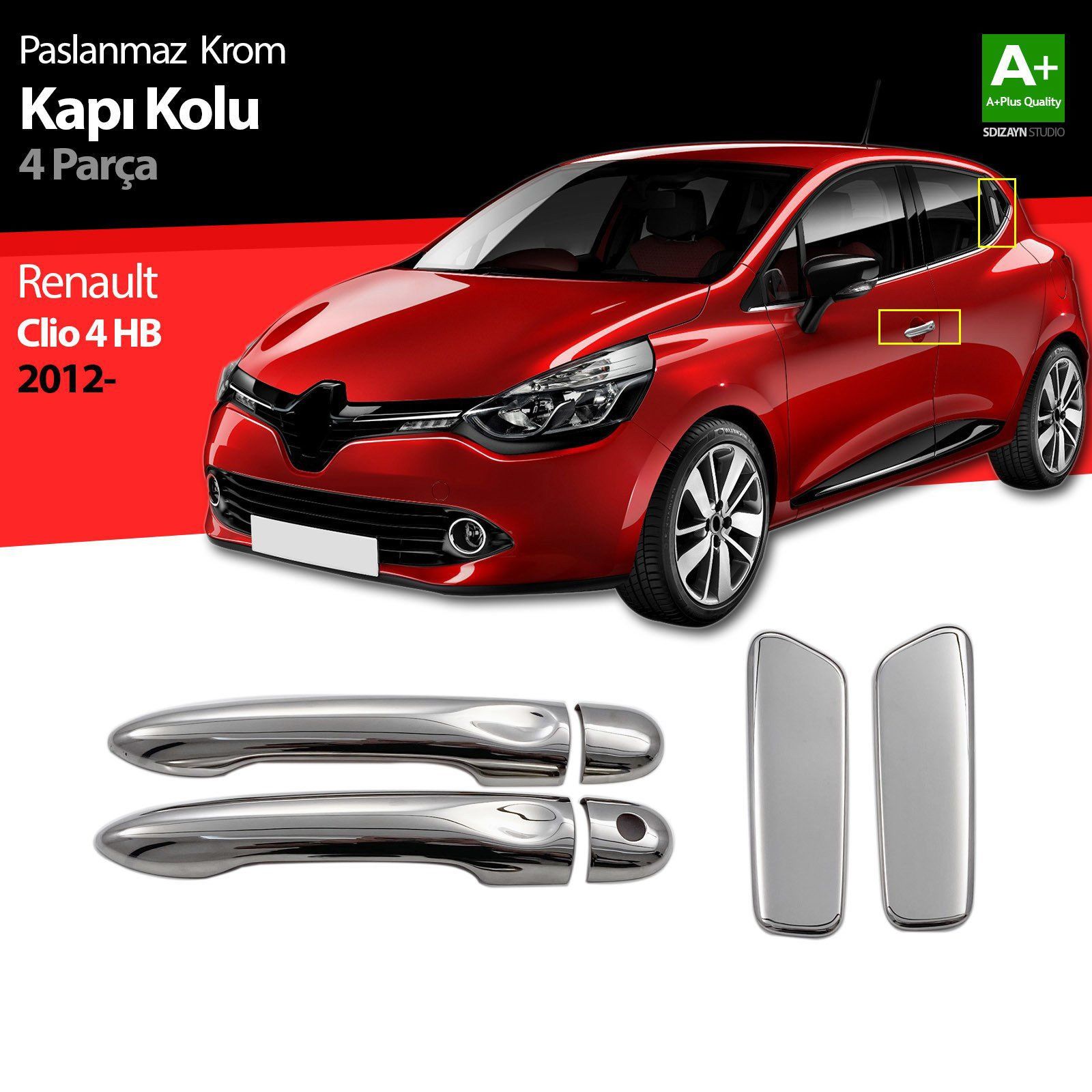 Renault Clio Uyumlu 4 Hatchback Krom Kapı Kolu 4 Kapı 2012 Üzeri