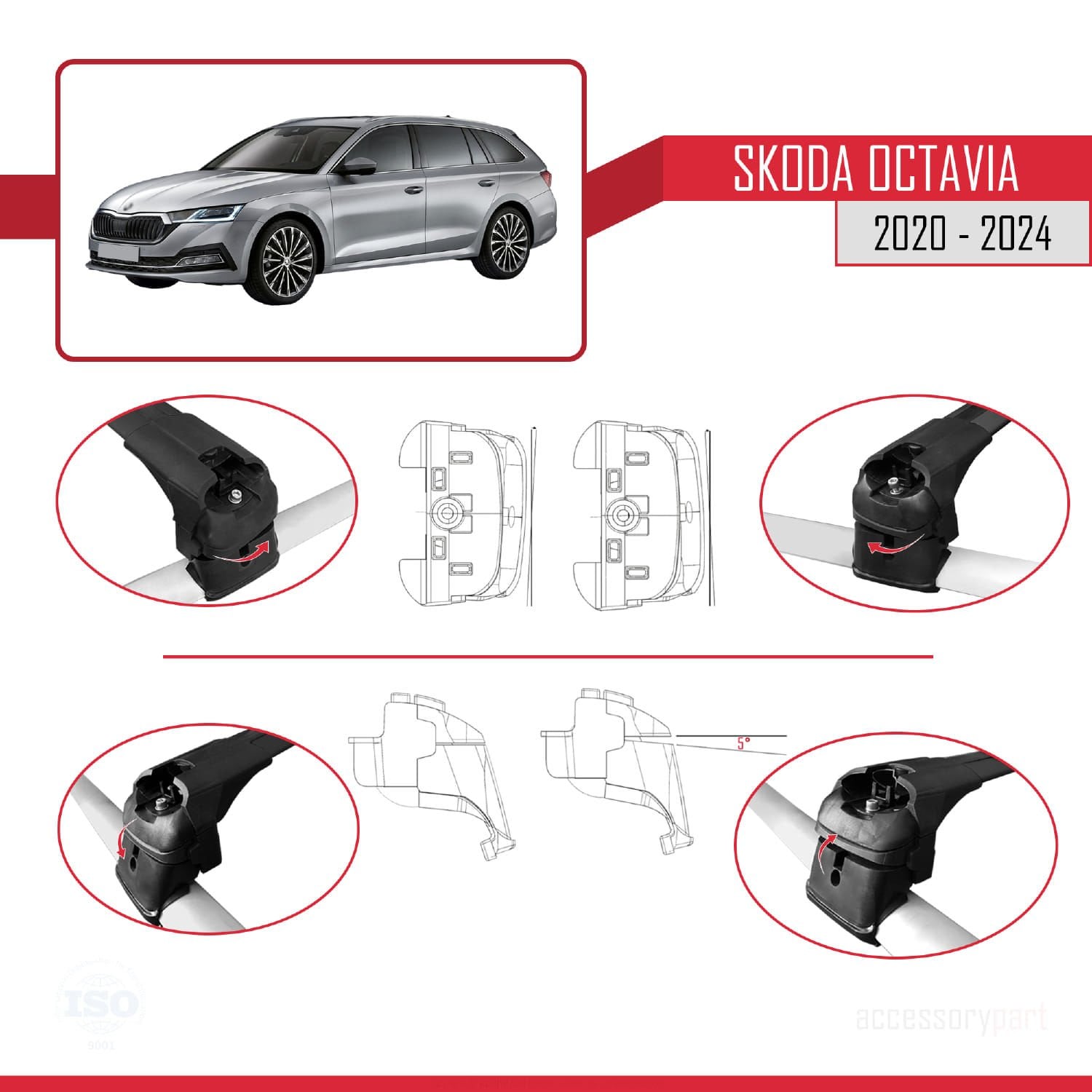 Skoda Octavia (NX) 2020 ve Sonrası ile uyumlu ACE-2 Ara Atkı Tavan Barı SİYAH