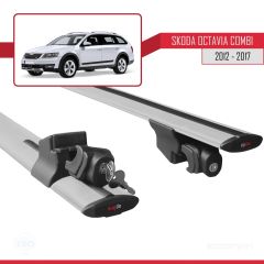 Skoda Octavia COMBI 2012-2017 Arası ile uyumlu HOOK Model Anahtar Kilitli Ara Atkı Tavan Barı GRİ