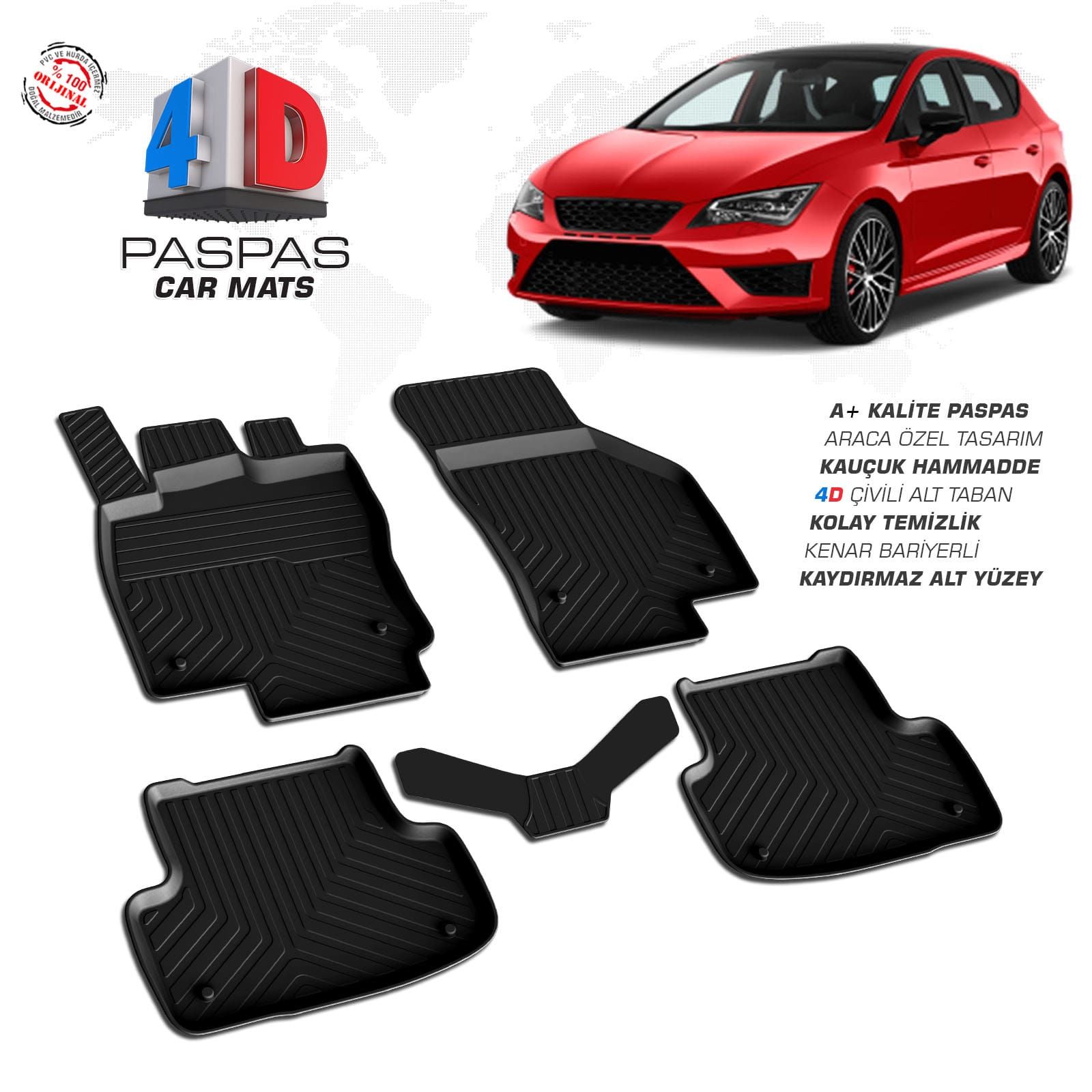 Seat Leon 4D Araca Özel Havuzlu Kauçuk Paspas 2013-2020