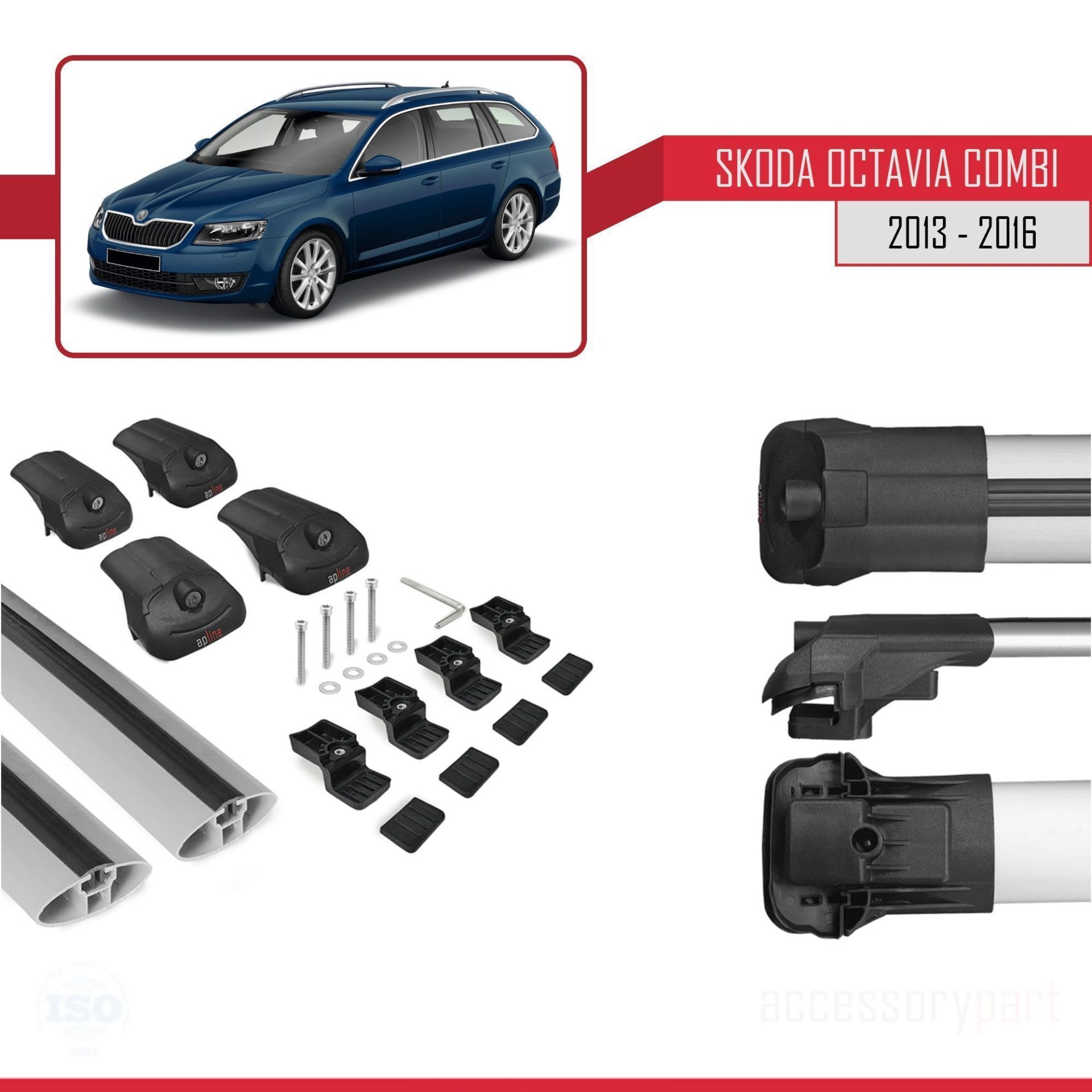 Skoda Octavia COMBI 2013-2016 Arası ile uyumlu ACE-1 Ara Atkı Tavan Barı GRİ