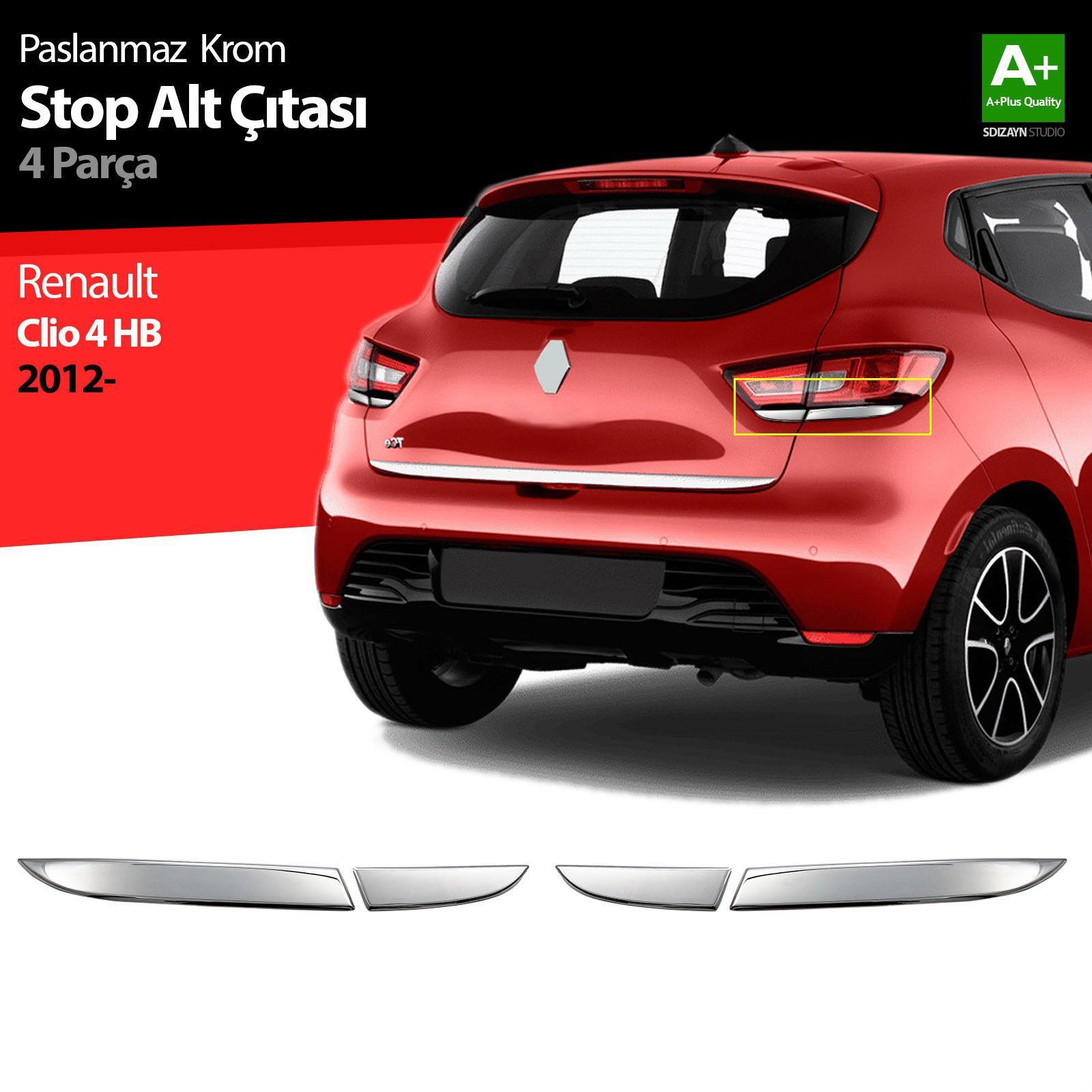 Renault Clio Uyumlu 4 Hatchback Krom Stop Alt Çıtası 4 Parça 2012 Üzeri